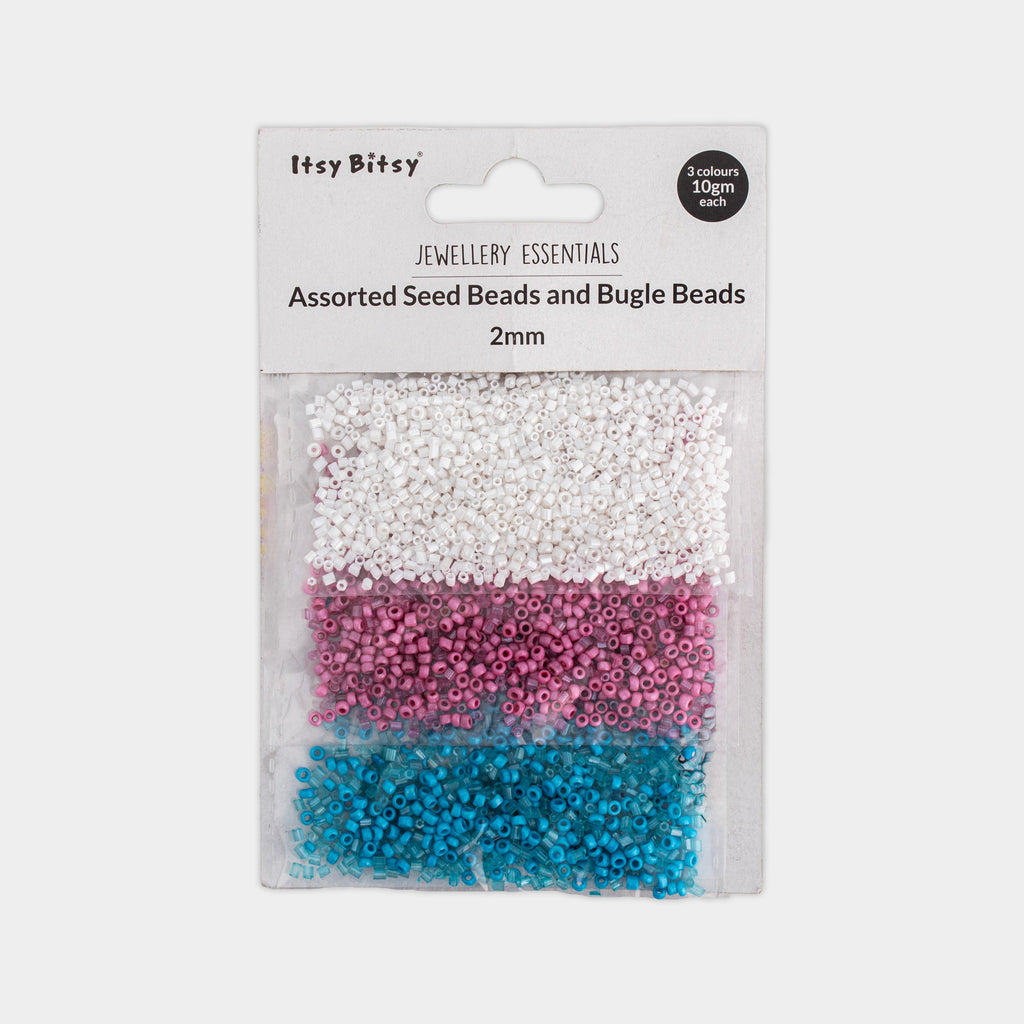 Seed Bead - Coral Sky (White, Pink & Light Blue) 2mm 3 Layer Pack Each 10g