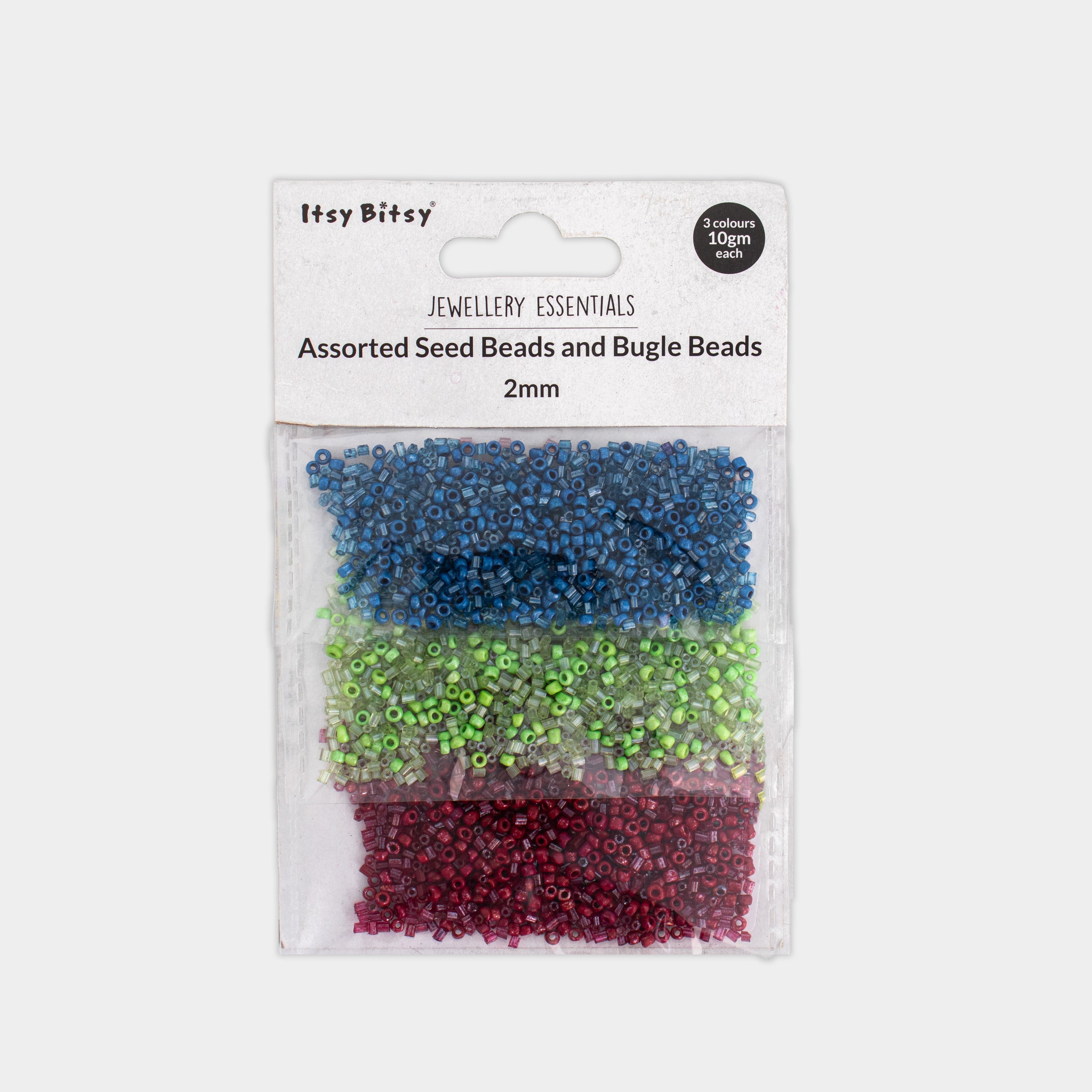 Seed Bead - Aqua Flora (Dark Blue, Green & Red) 2mm 3 Layer Pack Each 10g