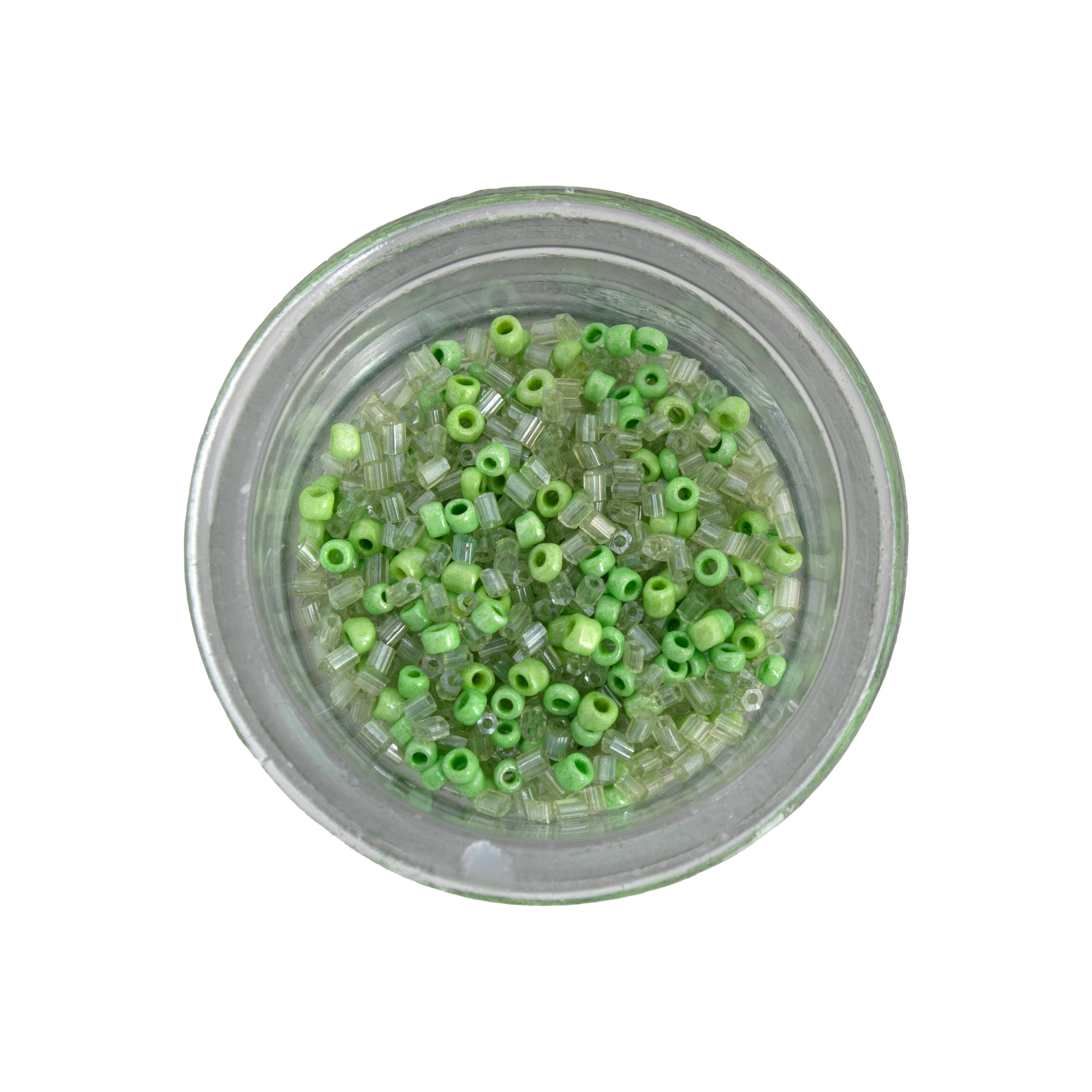 Seed Bead - Aqua Flora (Dark Blue, Green & Red) 2mm 3 Layer Pack Each 10g