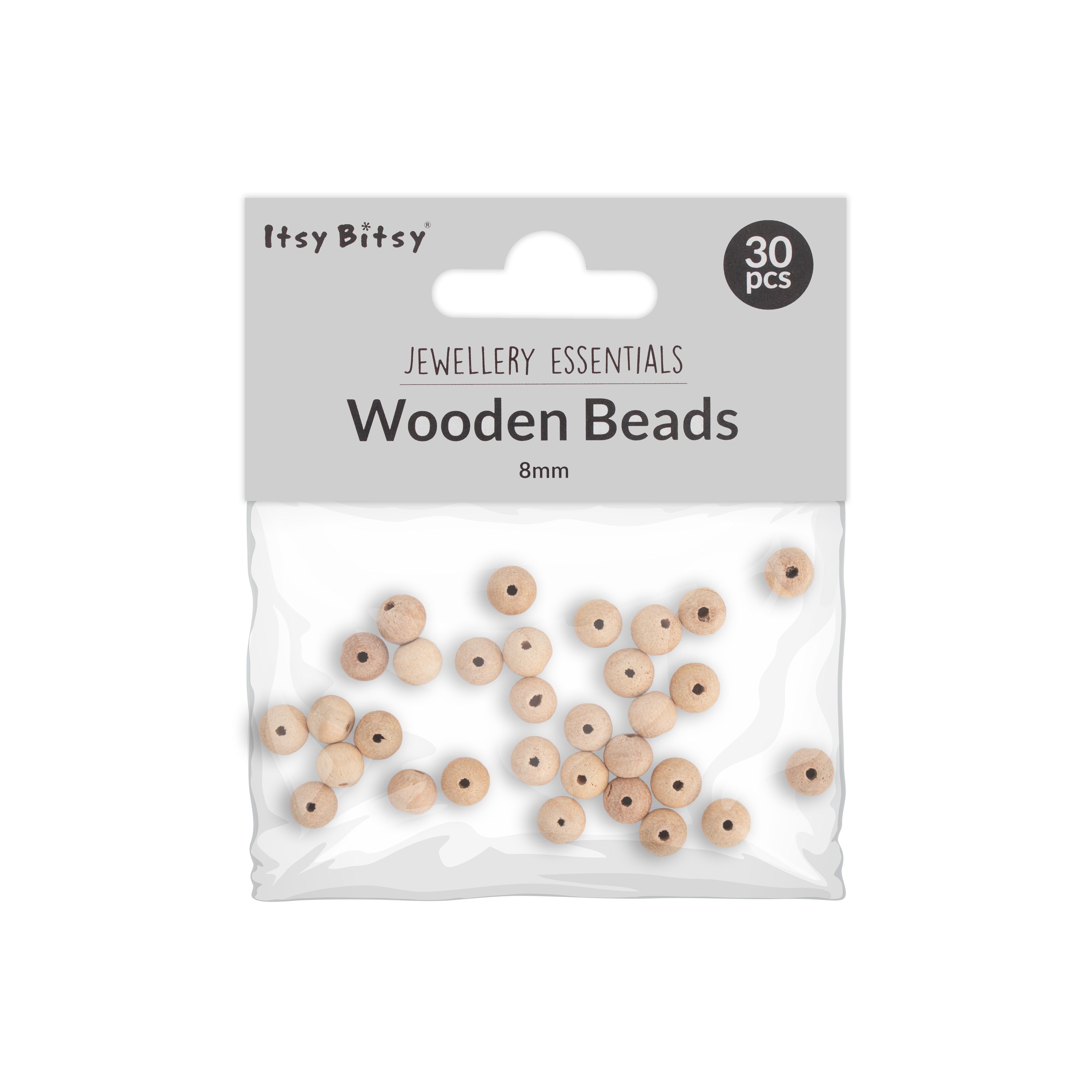 Wooden Beads With Hole 8mm Natural 30pcs
