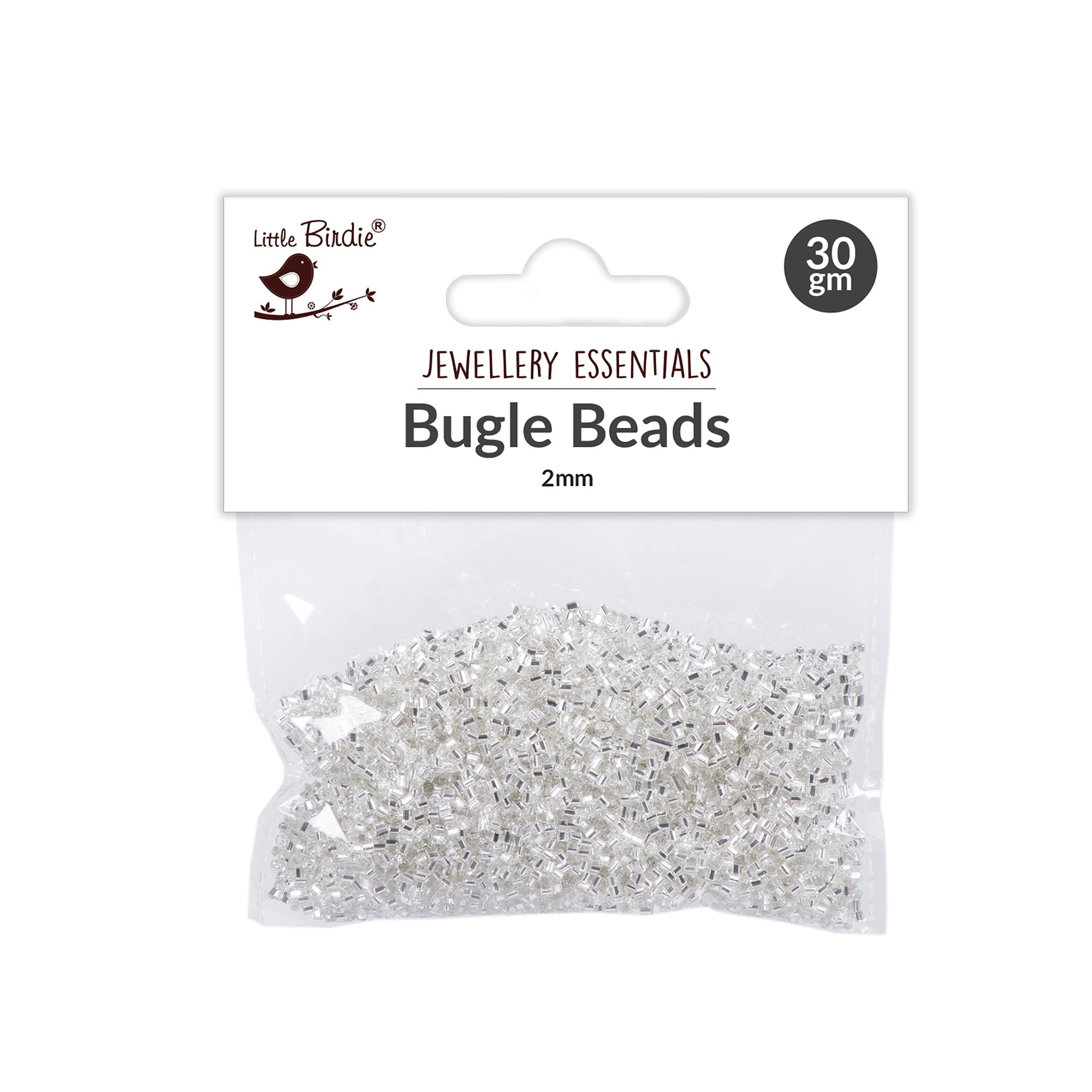 Bugle Beads Silver shimmer 3mm 30g