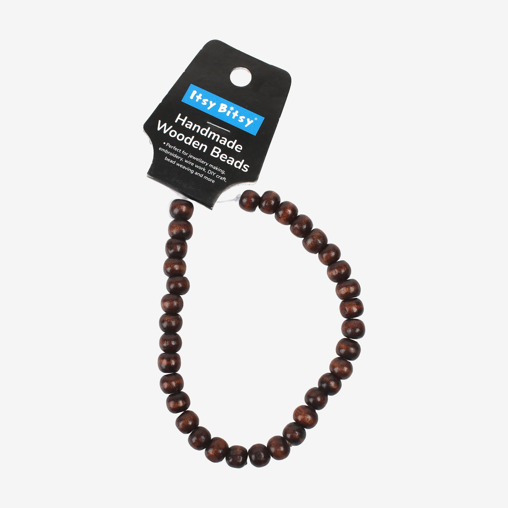 Handmade Wooden Beads Dark Brown 8mm String