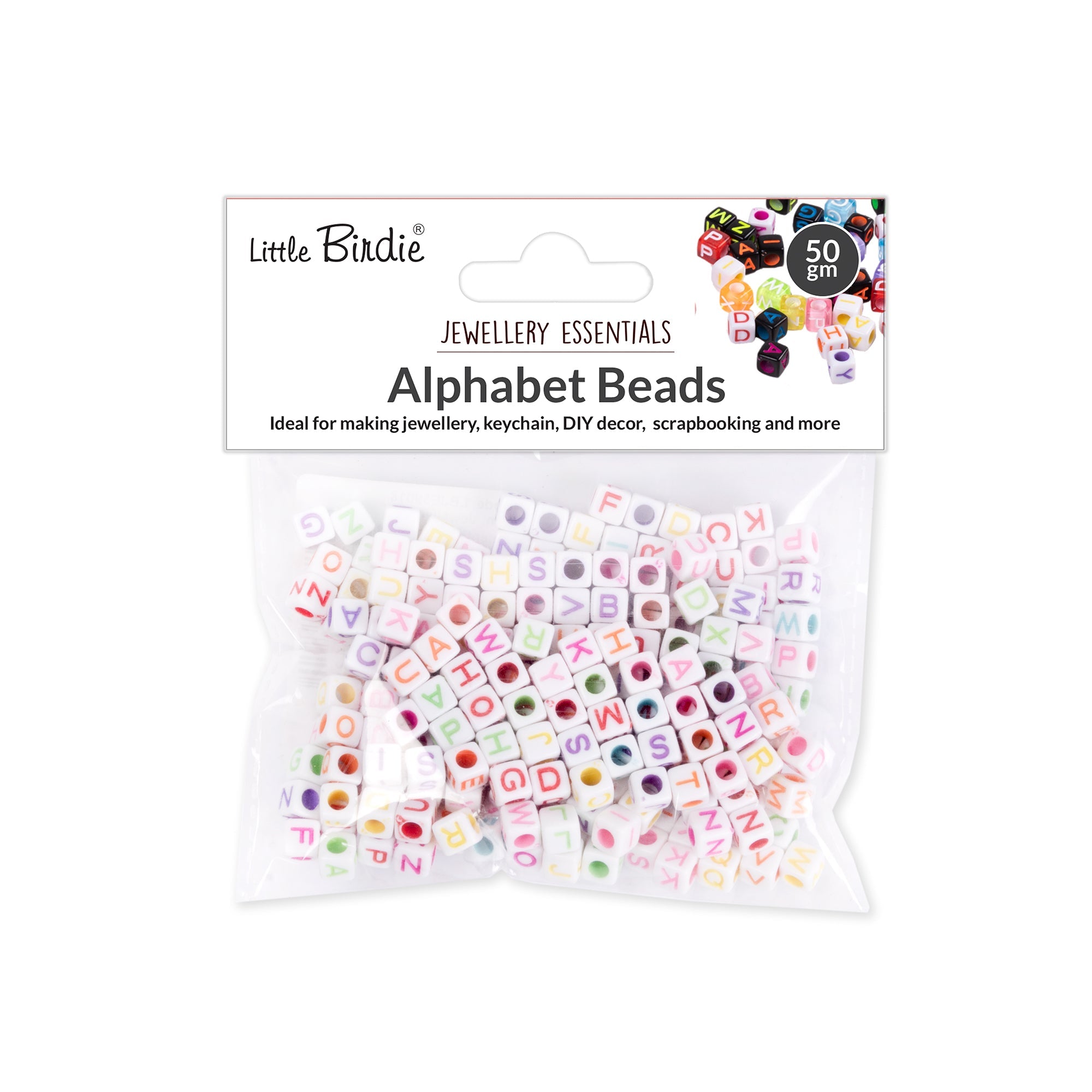 Jewellery Essentials Alphabet Beads White 50gm