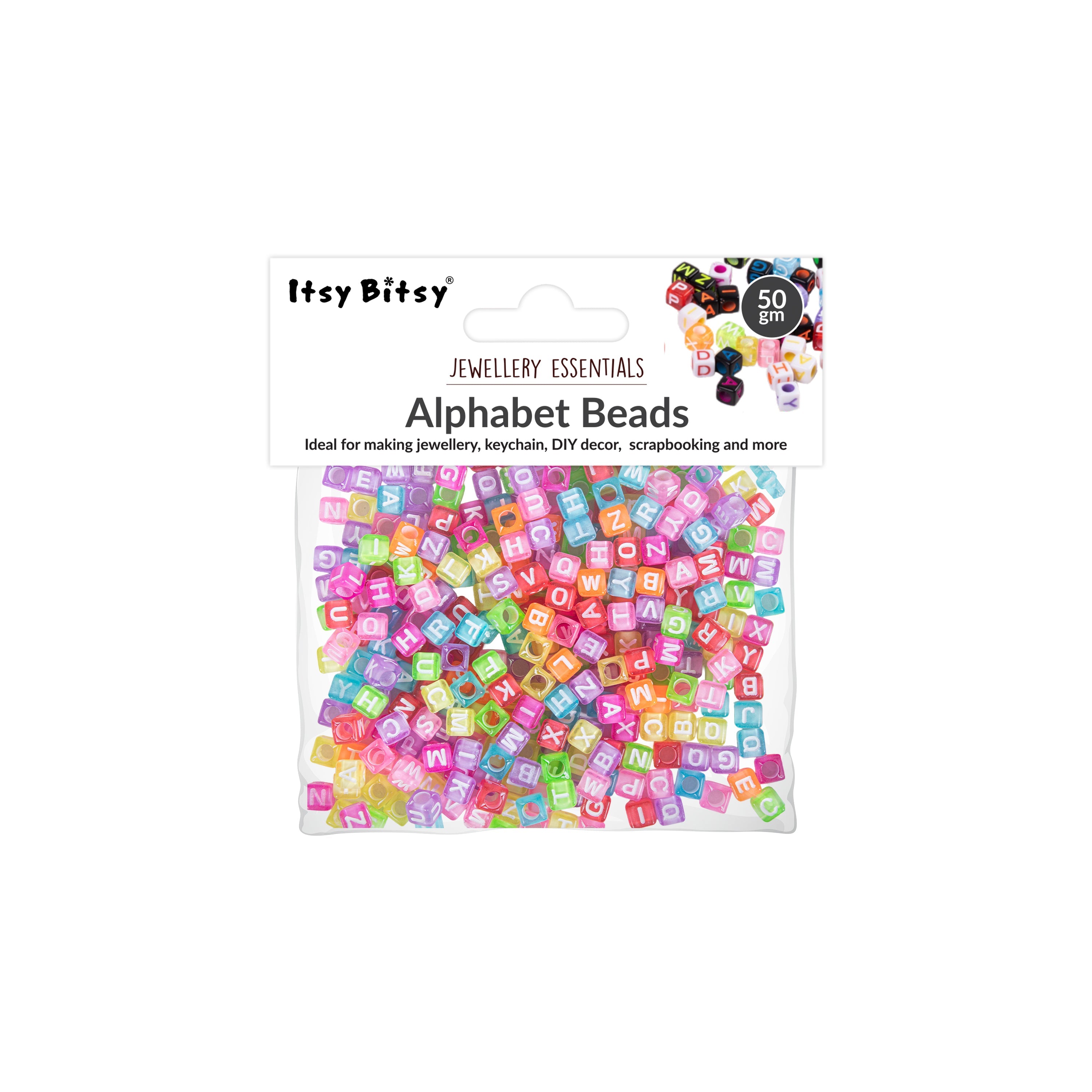 Jewellery Essentials Alphabet Beads Multicolour 50gm