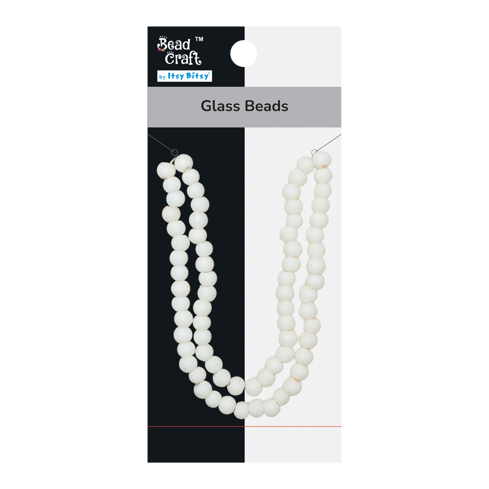 Glass Beads Round Shape White Approx 6.13X7.48Mm 30Gm 1 String