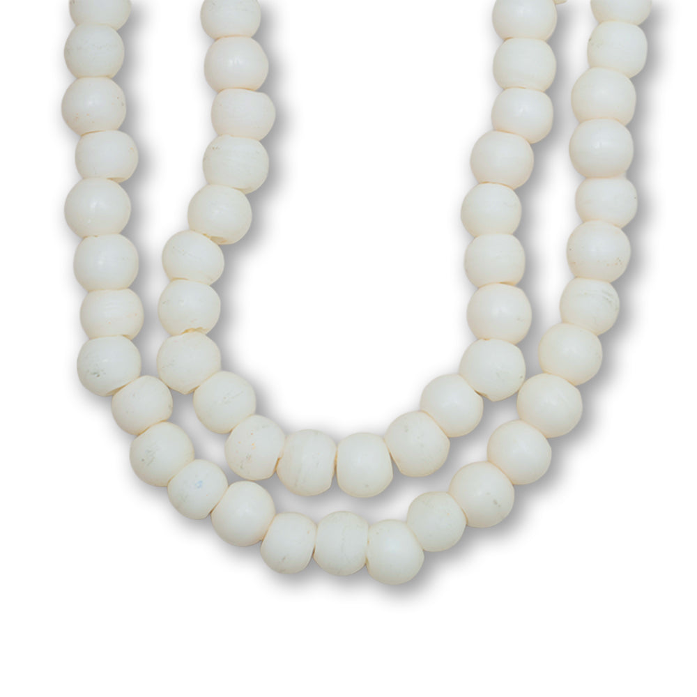 Glass Beads Round Shape White Approx 6.13X7.48Mm 30Gm 1 String