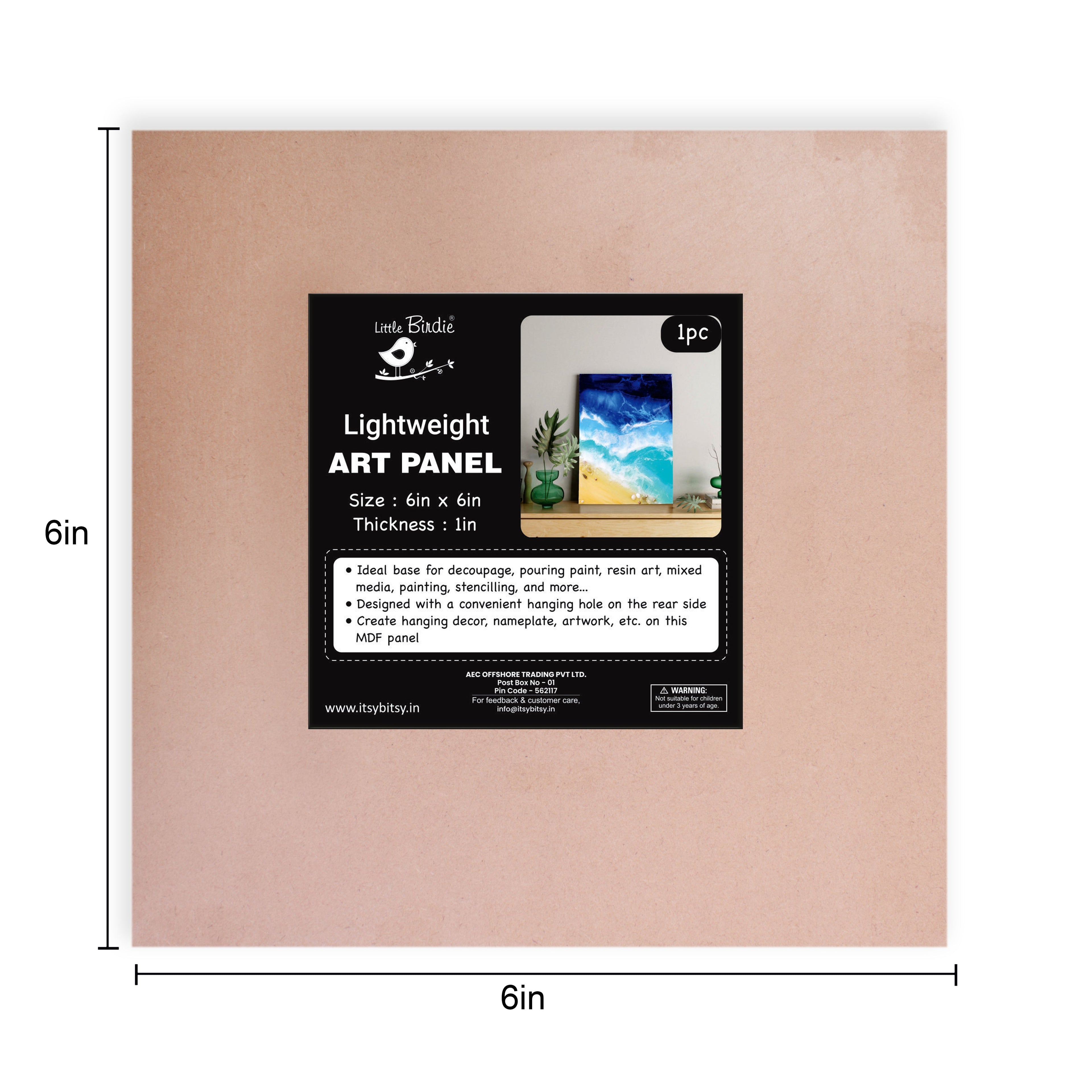 MDF Light Weight Art Panel 6 X 6 X 1Inch 3Mm Thick 1Pc Sw Lb