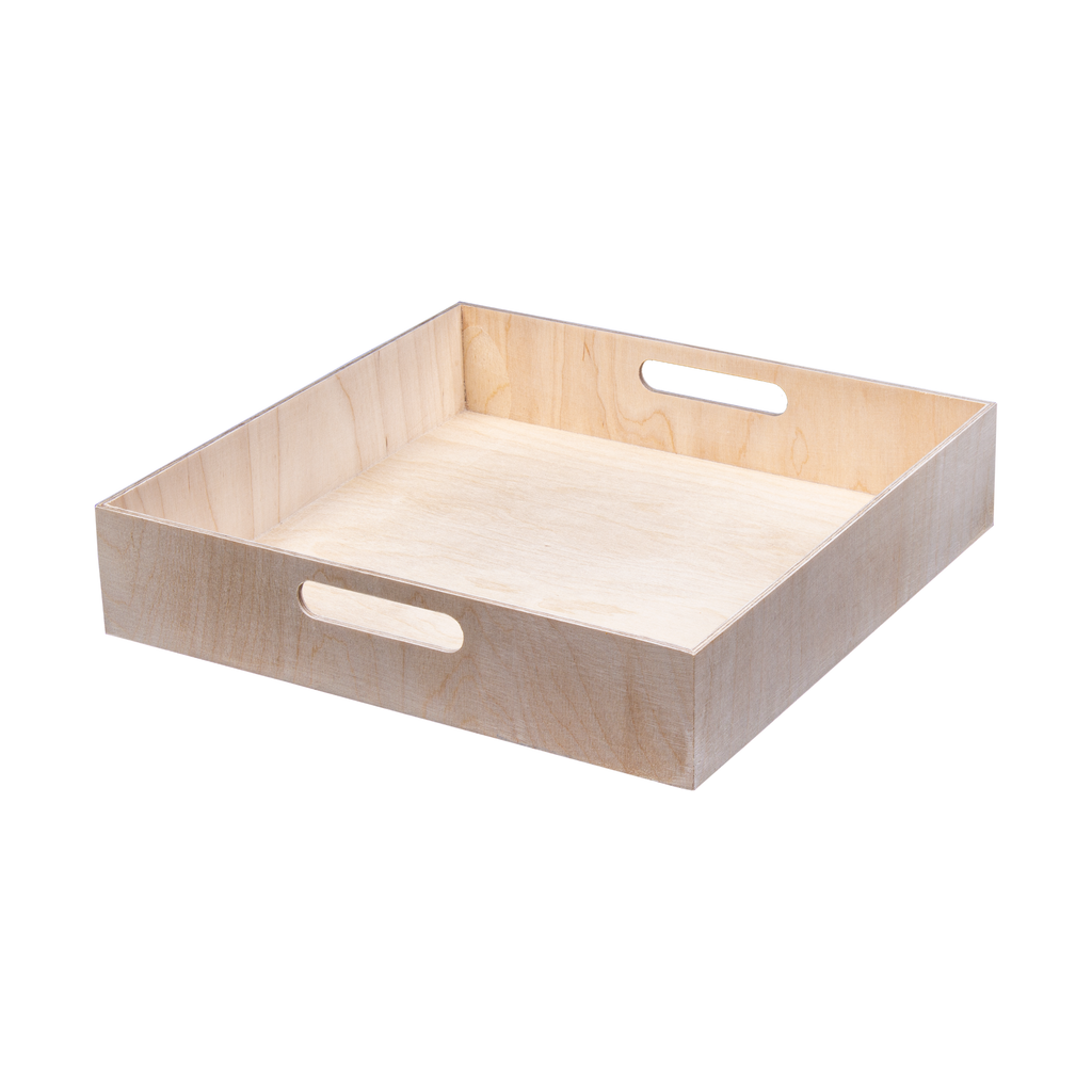 Wooden Gift Tray - Birch Wood, Square L12in x W12in x H2.25in, 1 pc