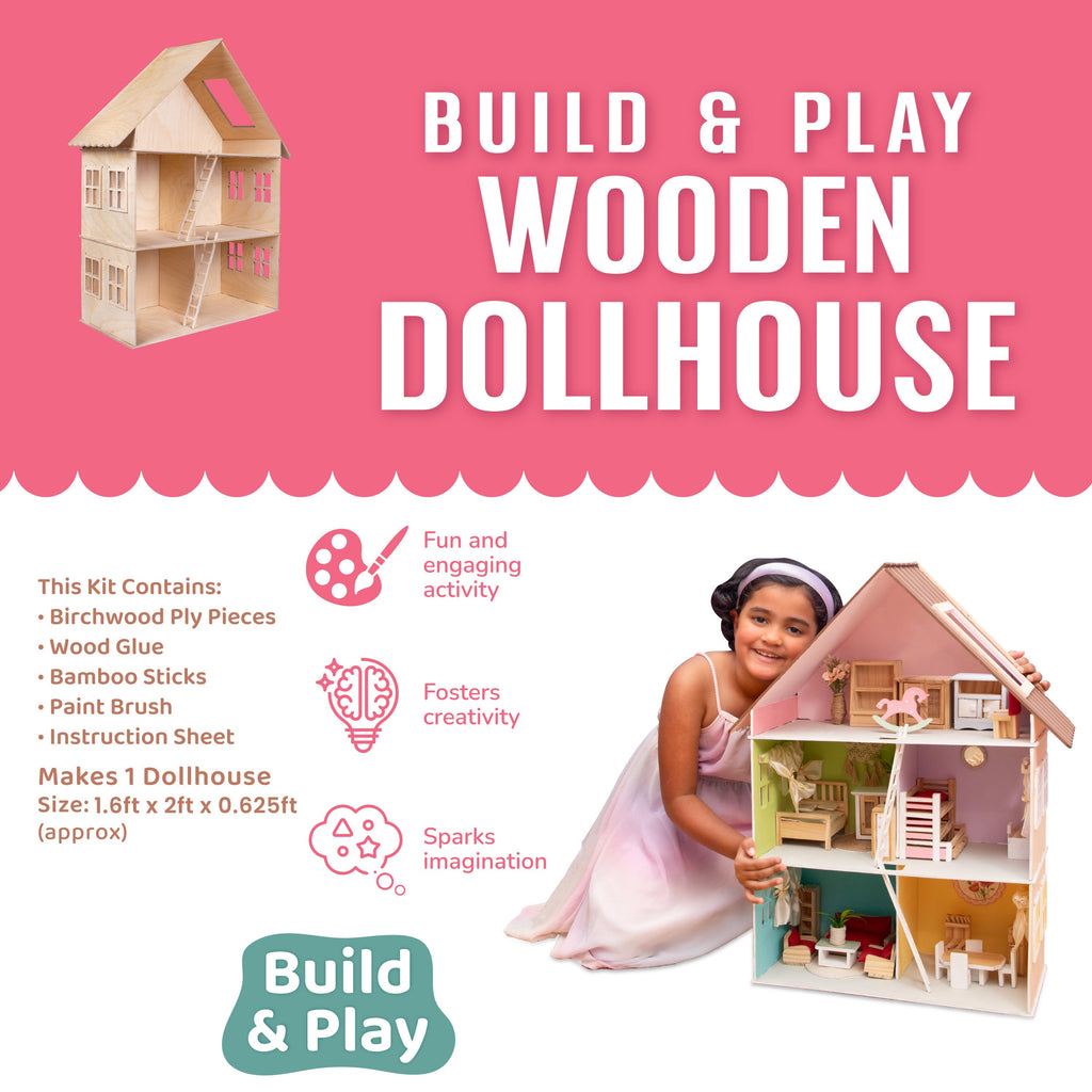 Build & Play Wooden Doll House 1pc