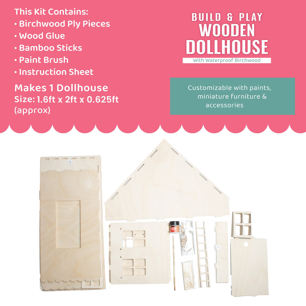 Build & Play Wooden Doll House 1pc