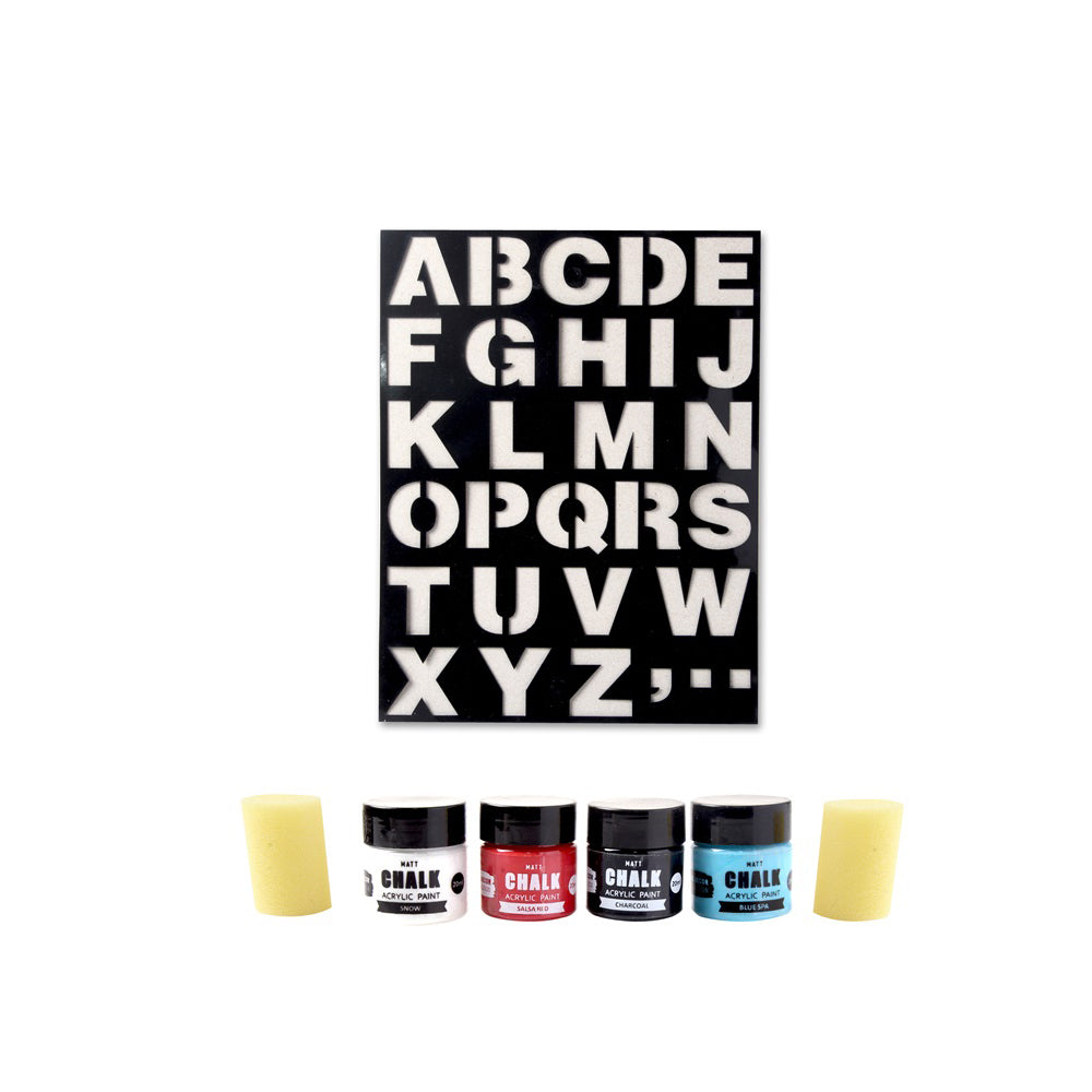 Stencil Art Paint Kit Alpha Upper Case 18.5 X 24.5cm
