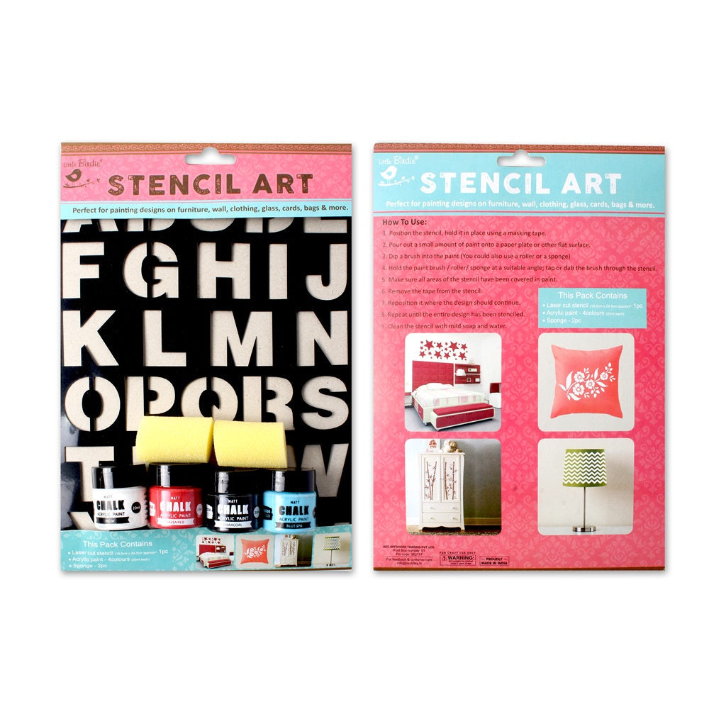 Stencil Art Paint Kit Alpha Upper Case 18.5 X 24.5cm
