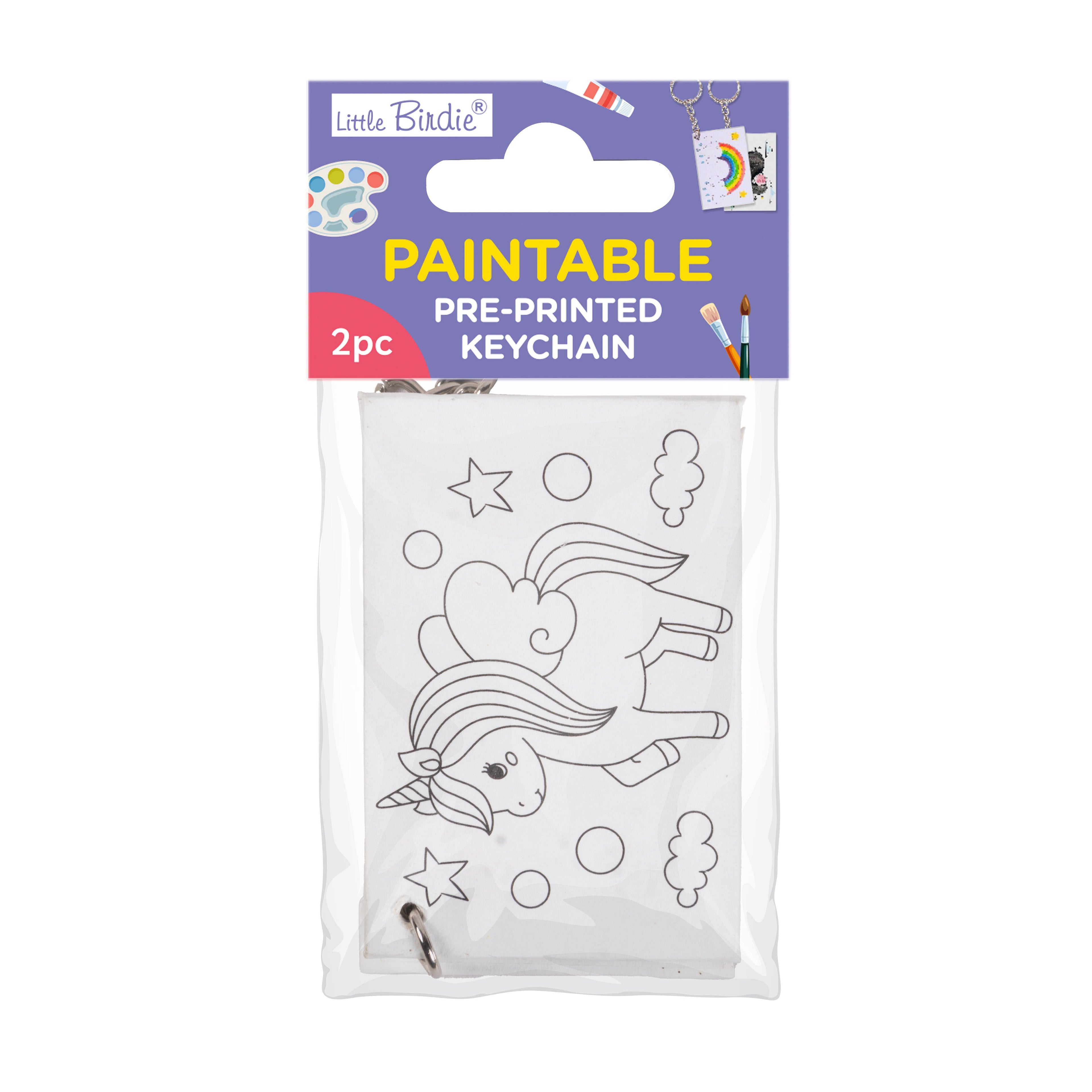 Paintable Pre-printed Keychain Unicorn Rainbow 1.5 x2.5inch 2mm Thick 2pc