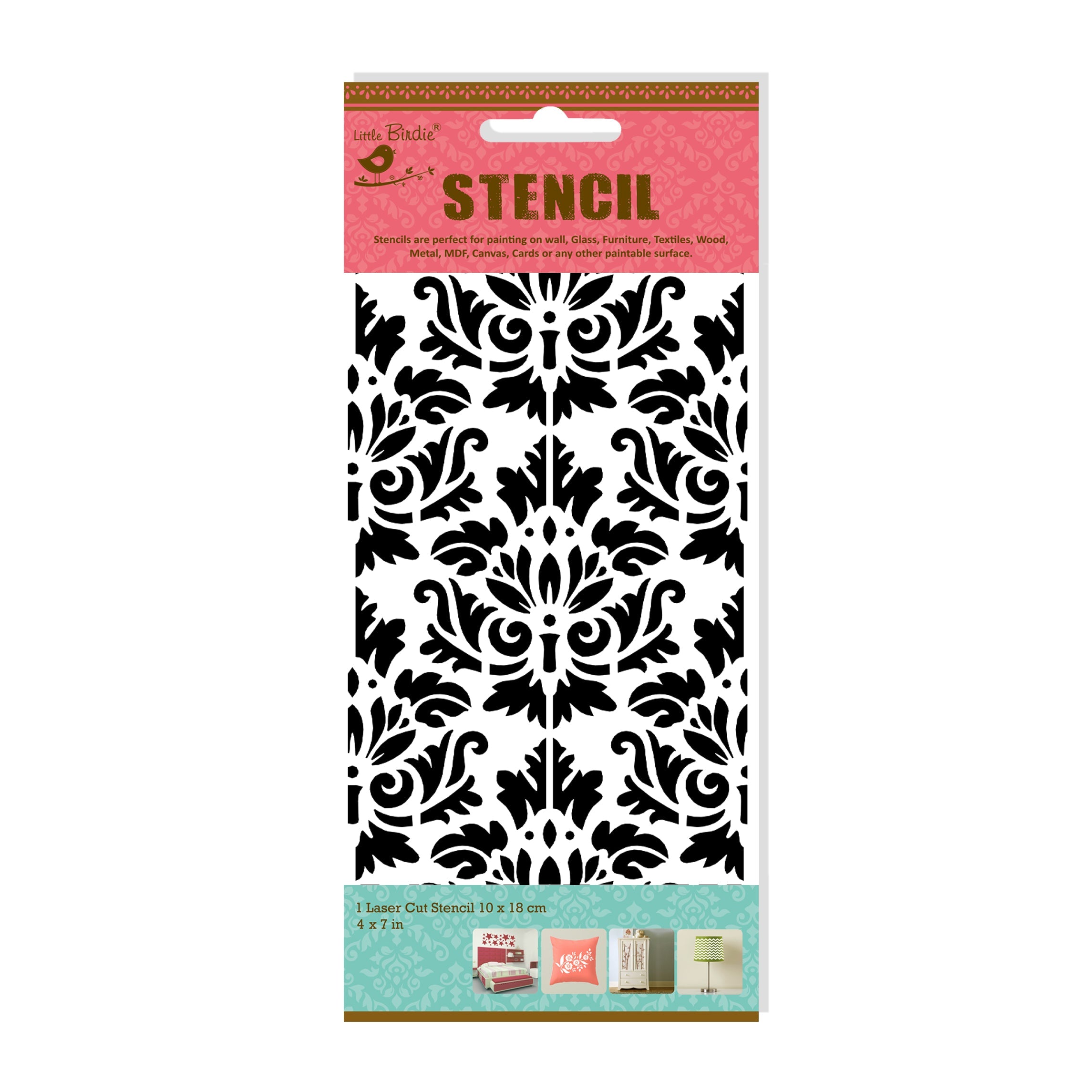 Stencil Damask Lotus 4 X 7Inch 1Pc Pbci Lb