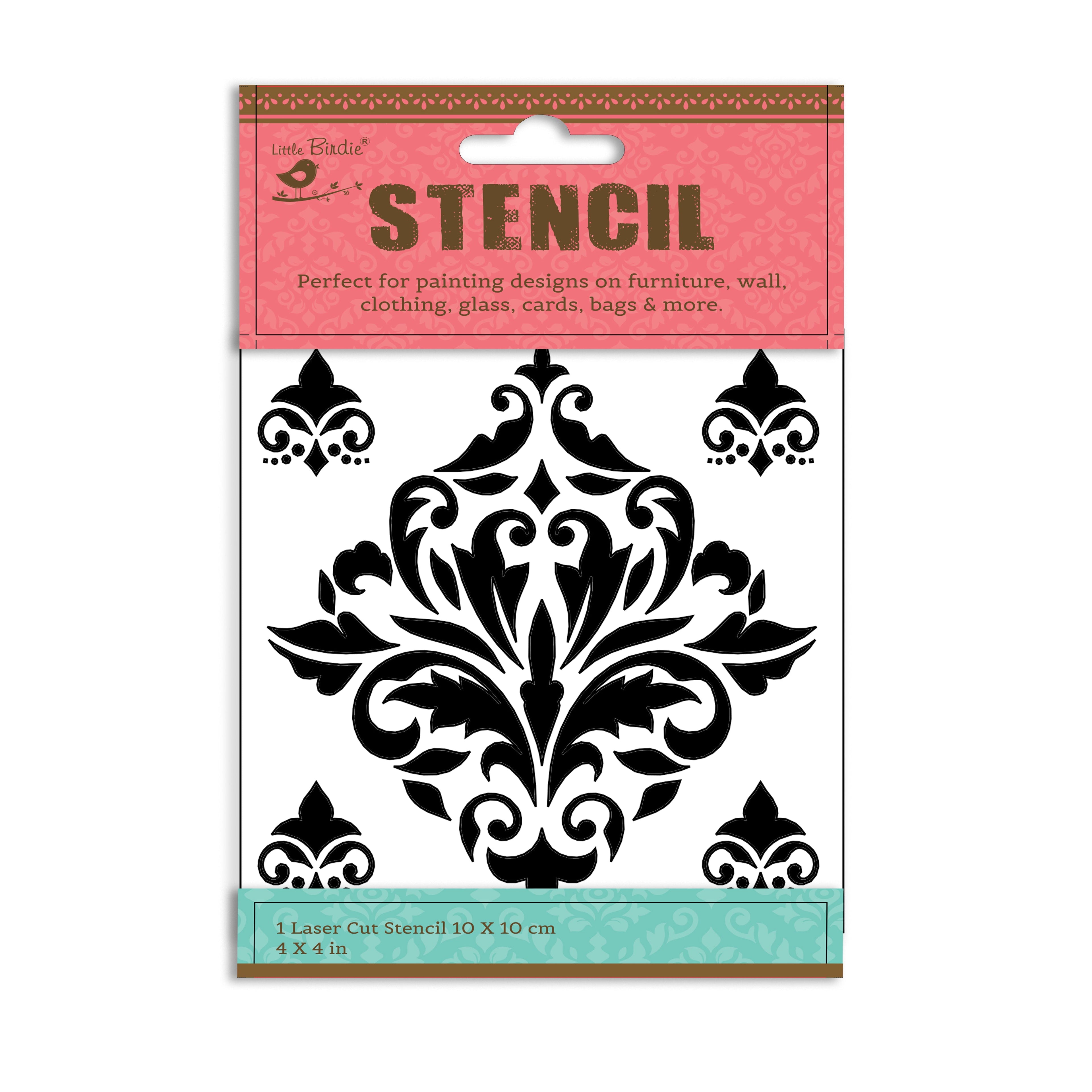 Stencil Damask Flare 4 X 4Inch 1Pc Pbci Lb