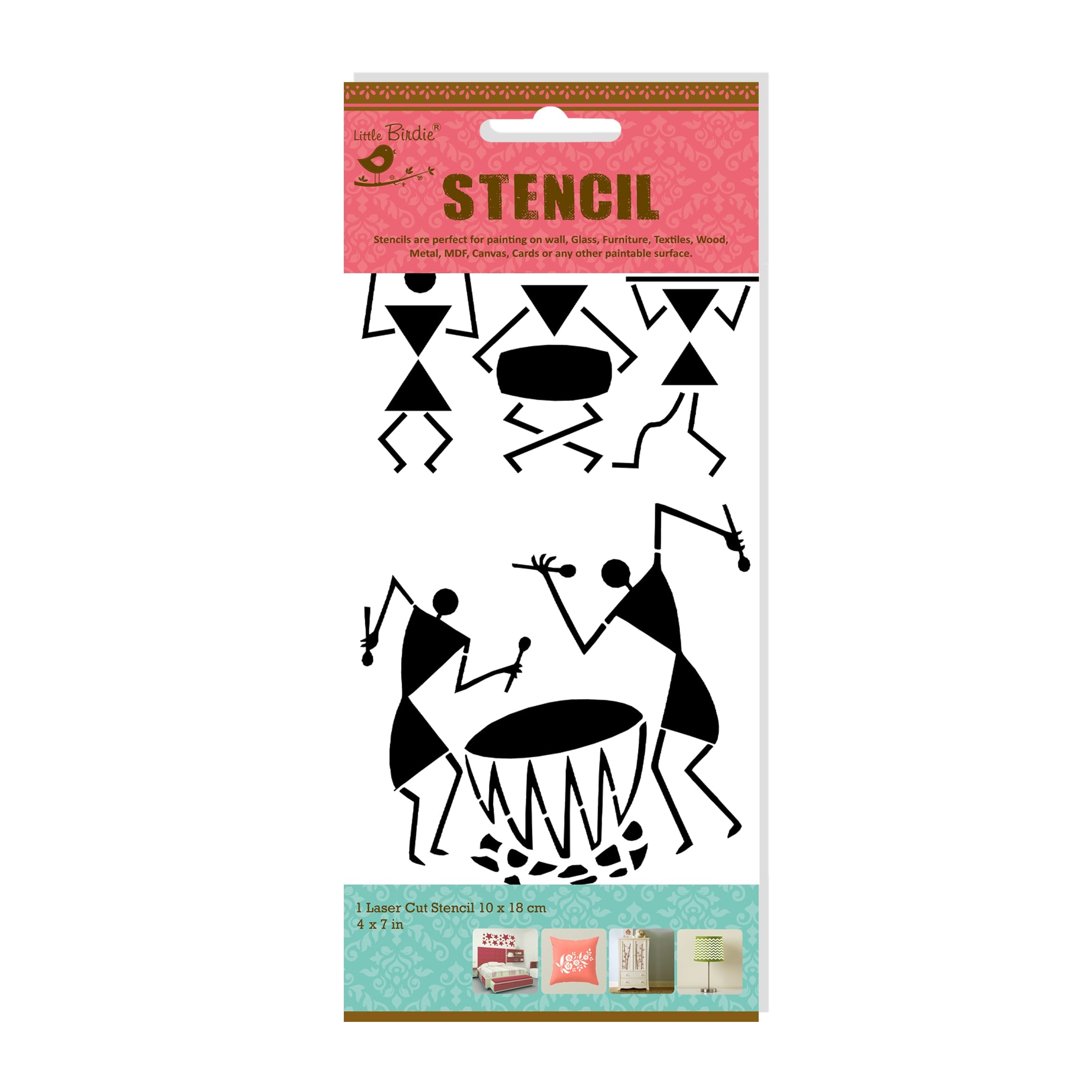 Stencil Warli Drummers 4 X 7Inch 1Pc Pbci Lb