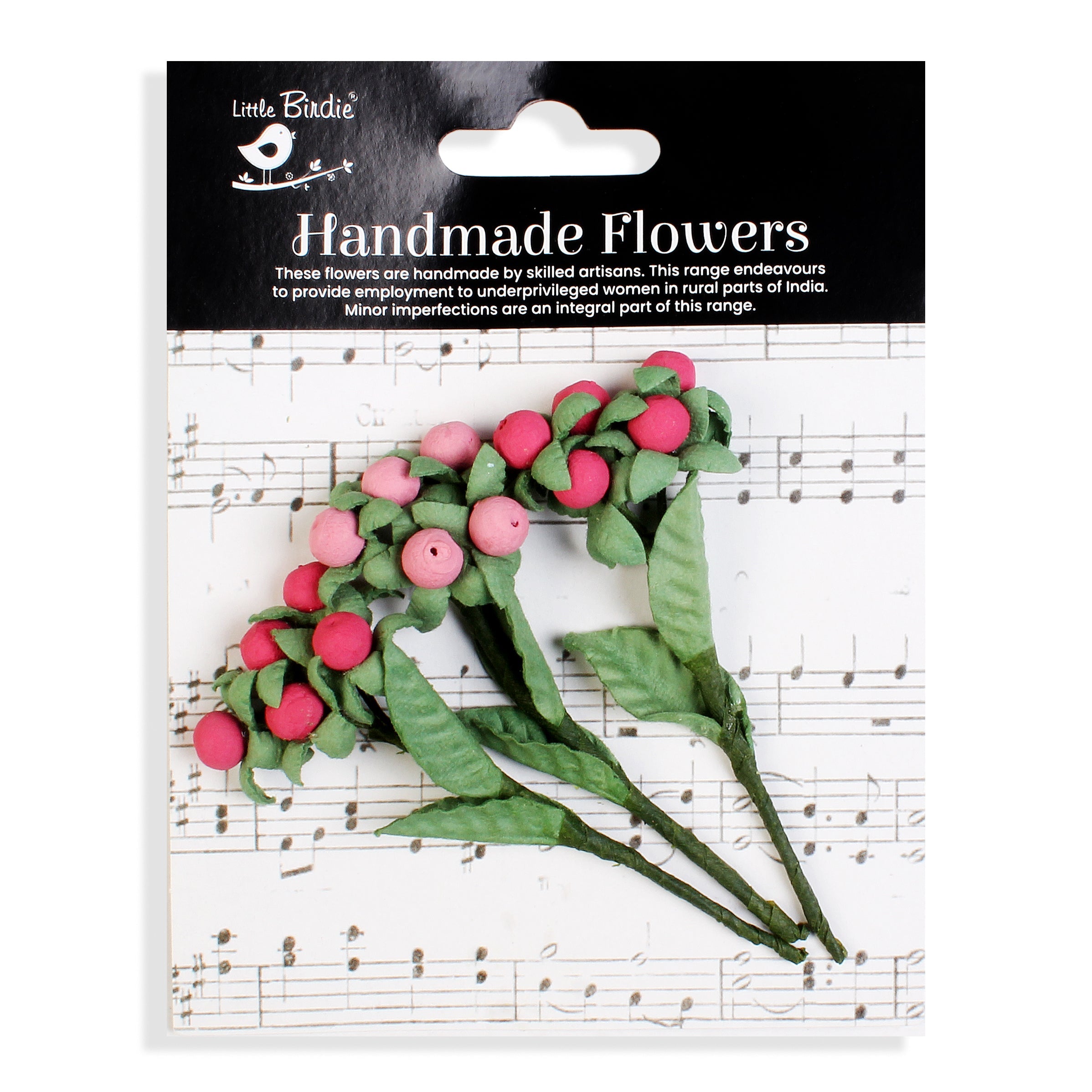 Handmade flowers Precious Pink Berry Branch Approx 1.5Cm 3Pc Pbci Lb