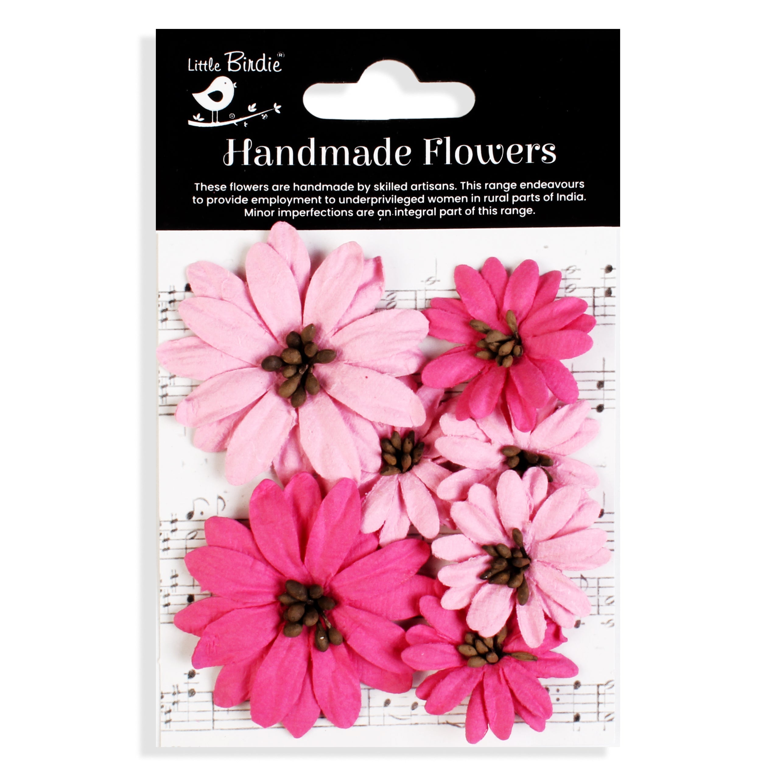 Handmade flowers Precious Pink Analee Approx 3.3 &4.8Cm 6Pc Pbci Lb