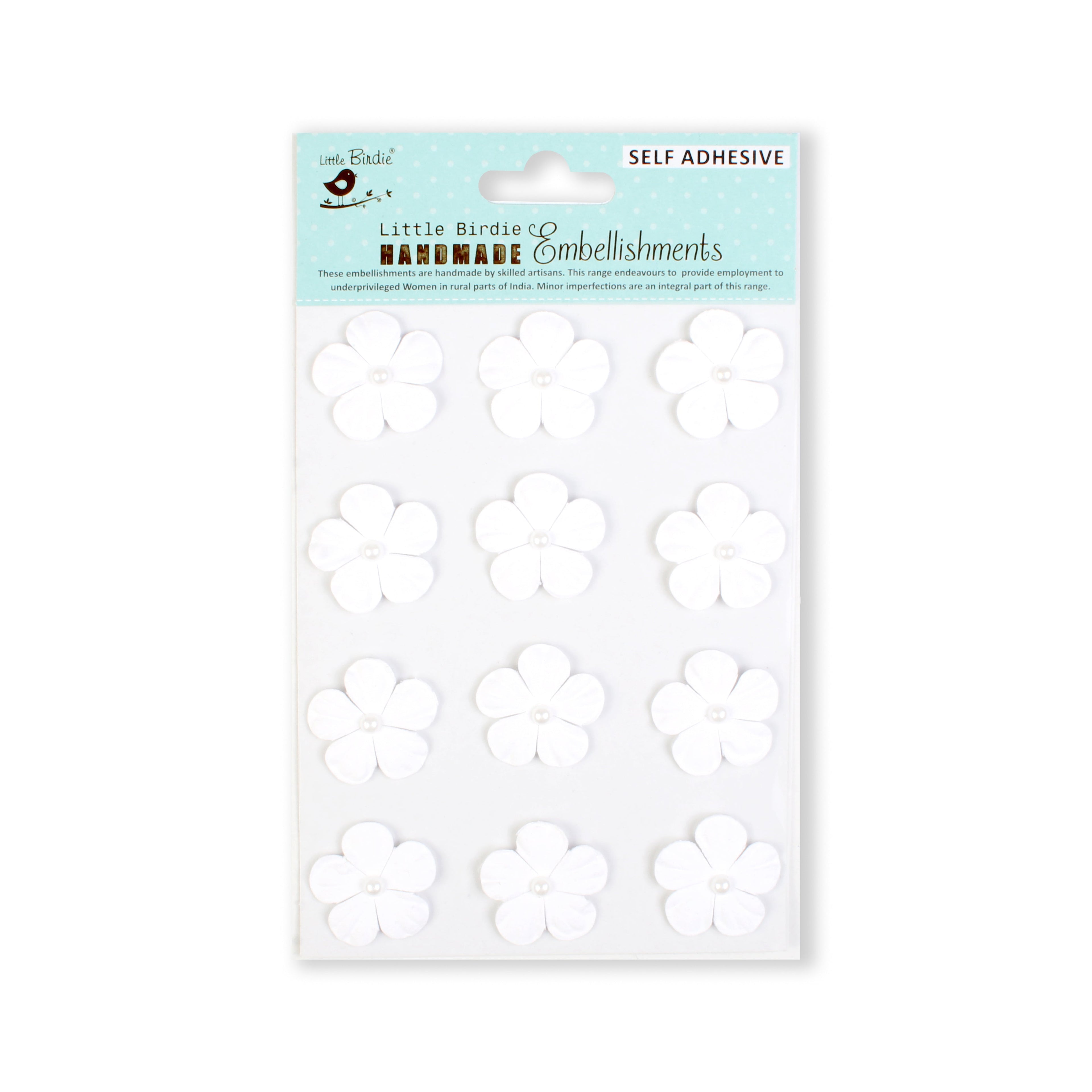 Handmade Embossed Pearl Petal Flowers White 12Pc Pbci Lb