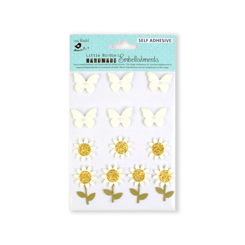 Self Adhesive Stickers Blooms & Butterflies Ivory Delight 13Pc Pbci Lb