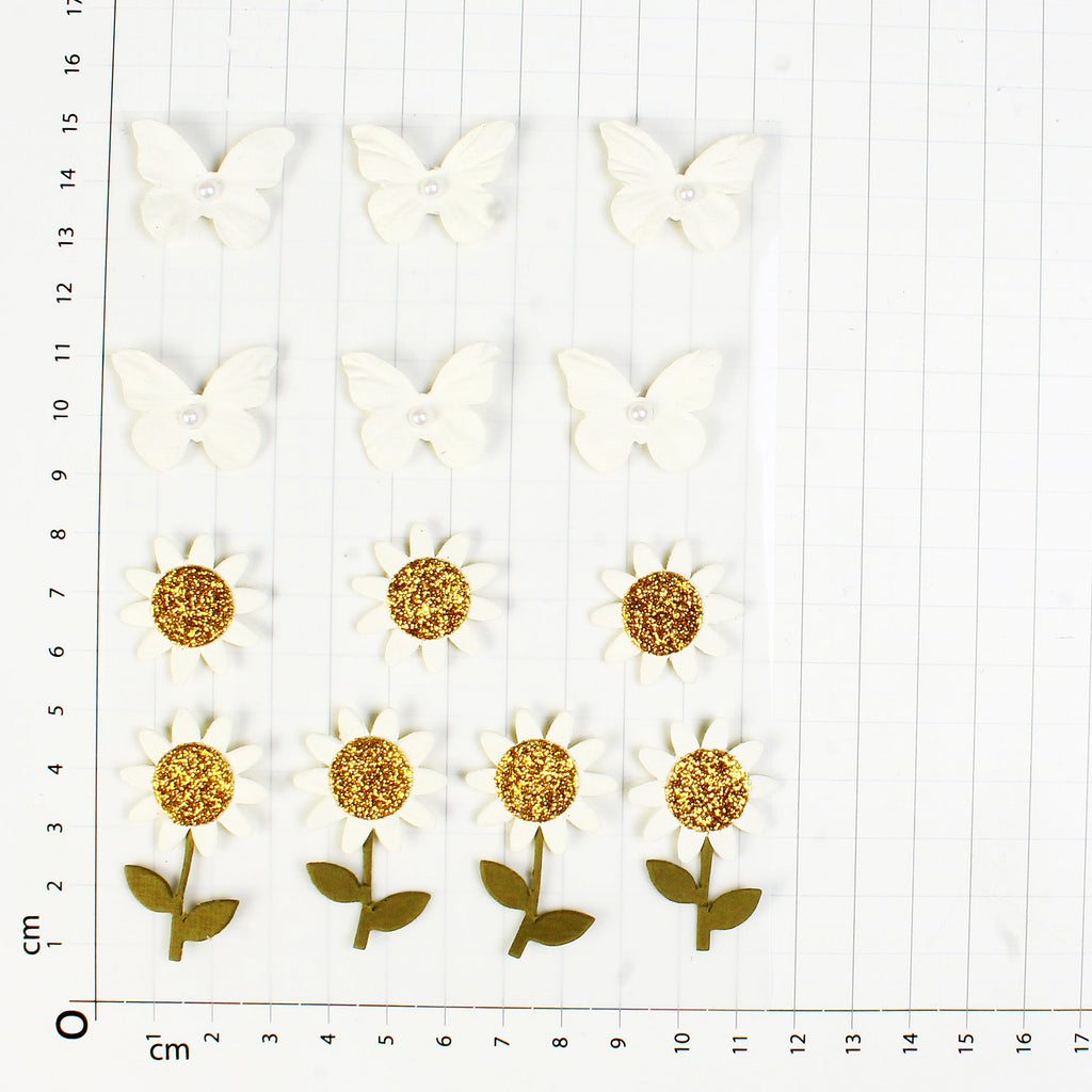 Self Adhesive Stickers Blooms & Butterflies Ivory Delight 13Pc Pbci Lb