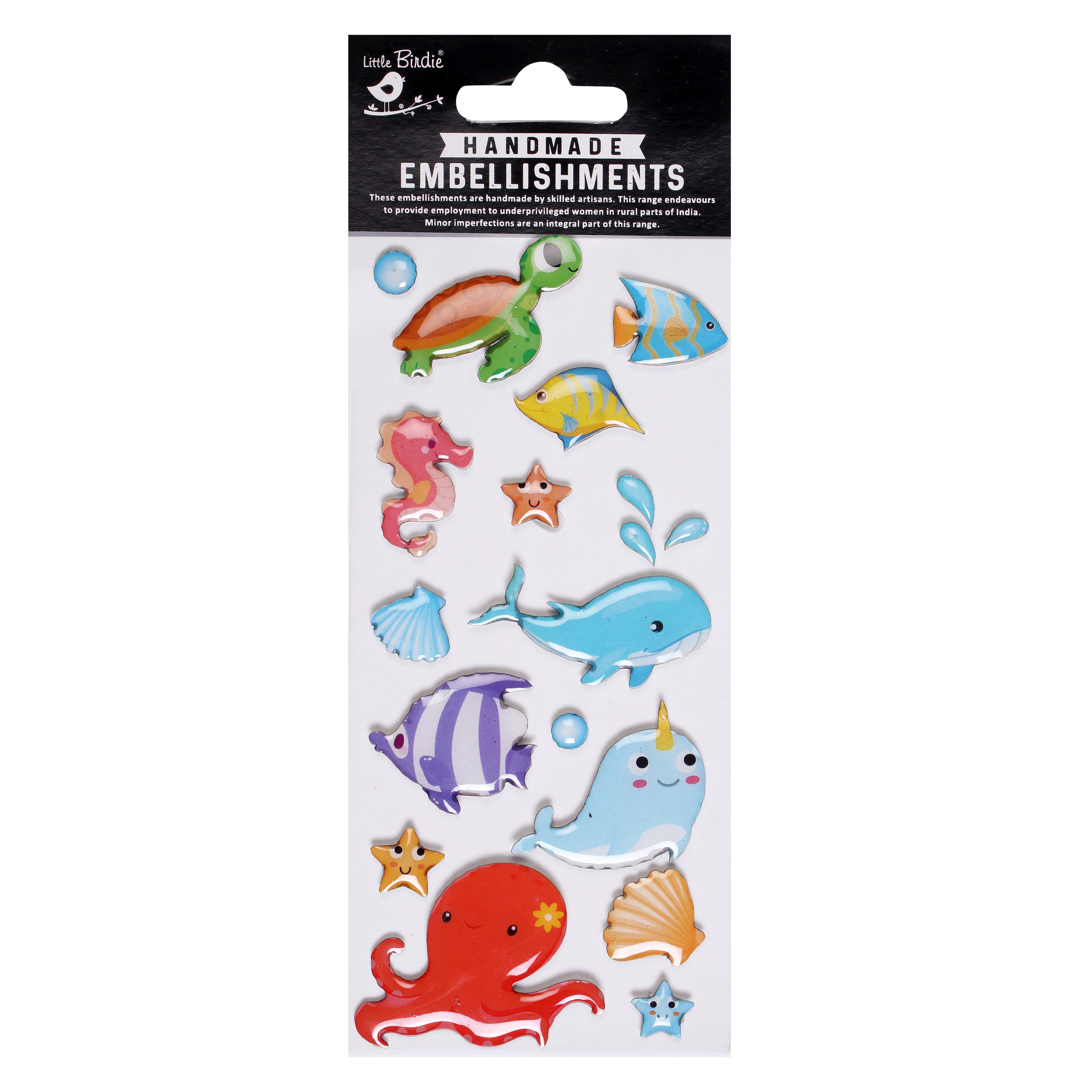 Handmade Resin Stickers - Sea Life, 18pc, 1 Sheet