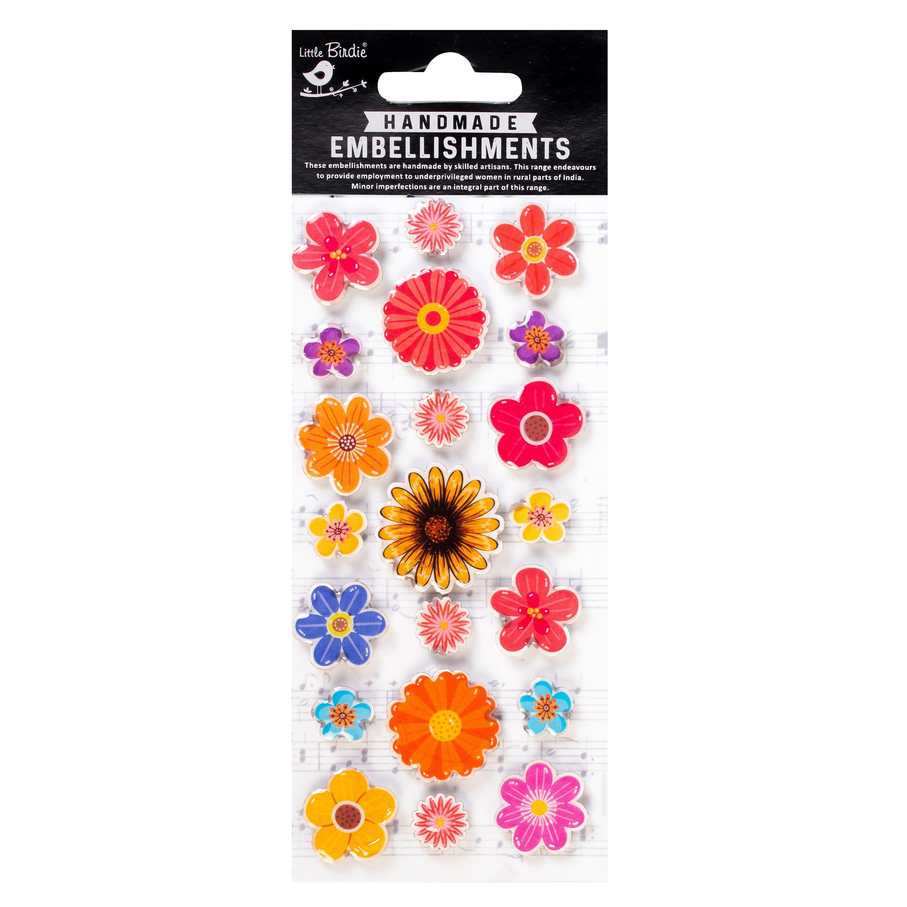 Handmade Resin Sticker - Joyful Flowers, 21pc, 1 Sheet