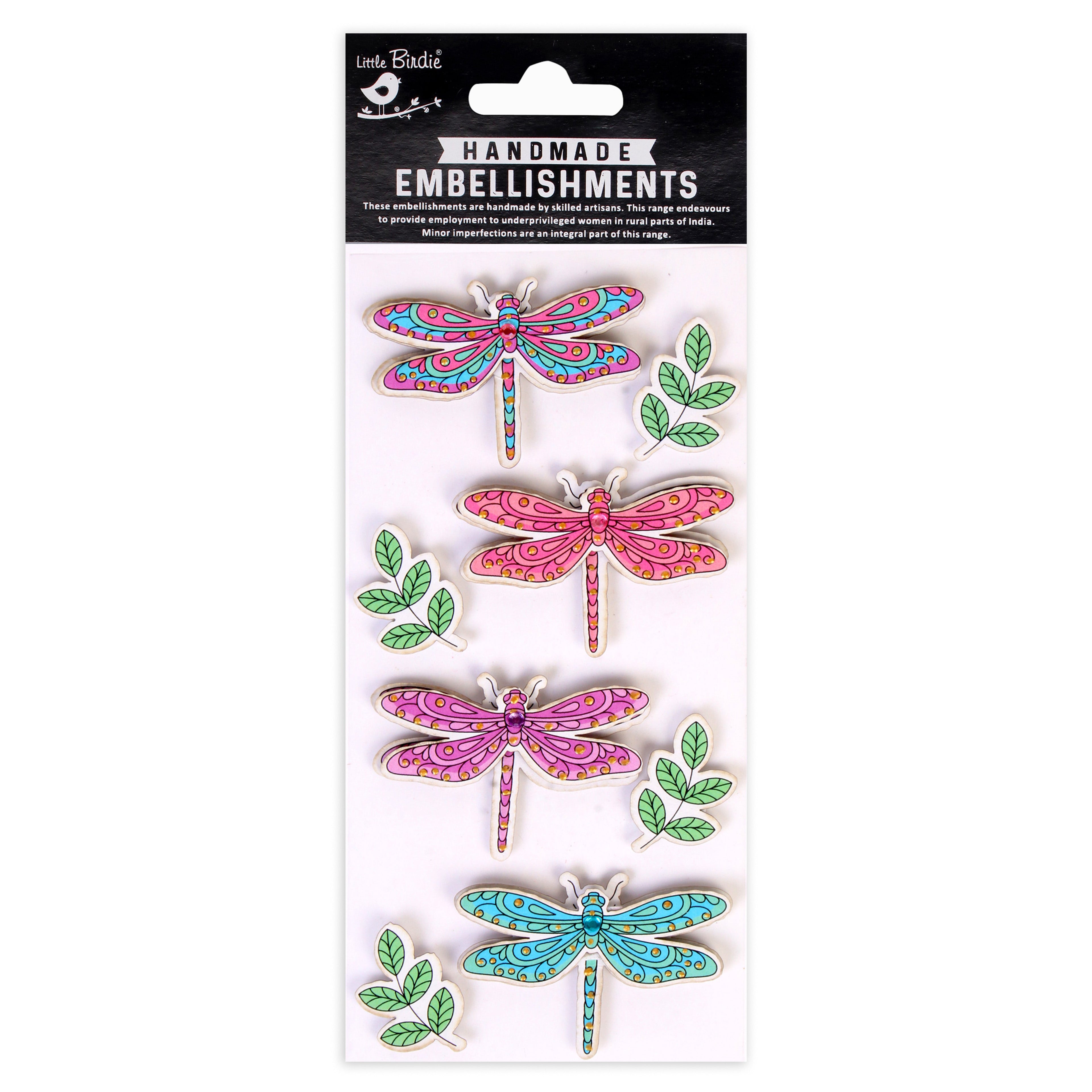 Handmade Stickers - Doodle Dragonfly 8pc, 1 Sheet