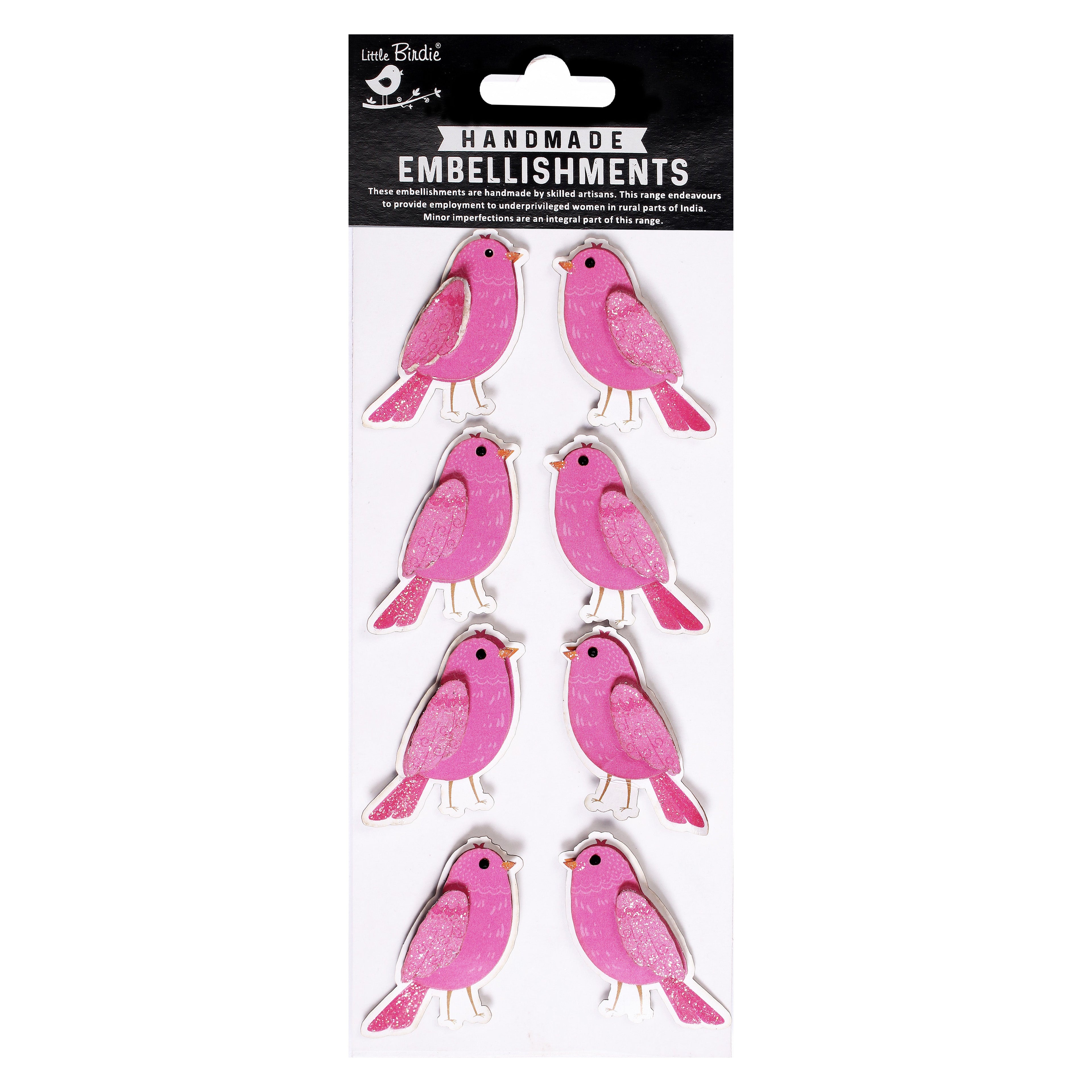 Handmade Stickers - Tweet Birdies, Rosy Blush 8pc