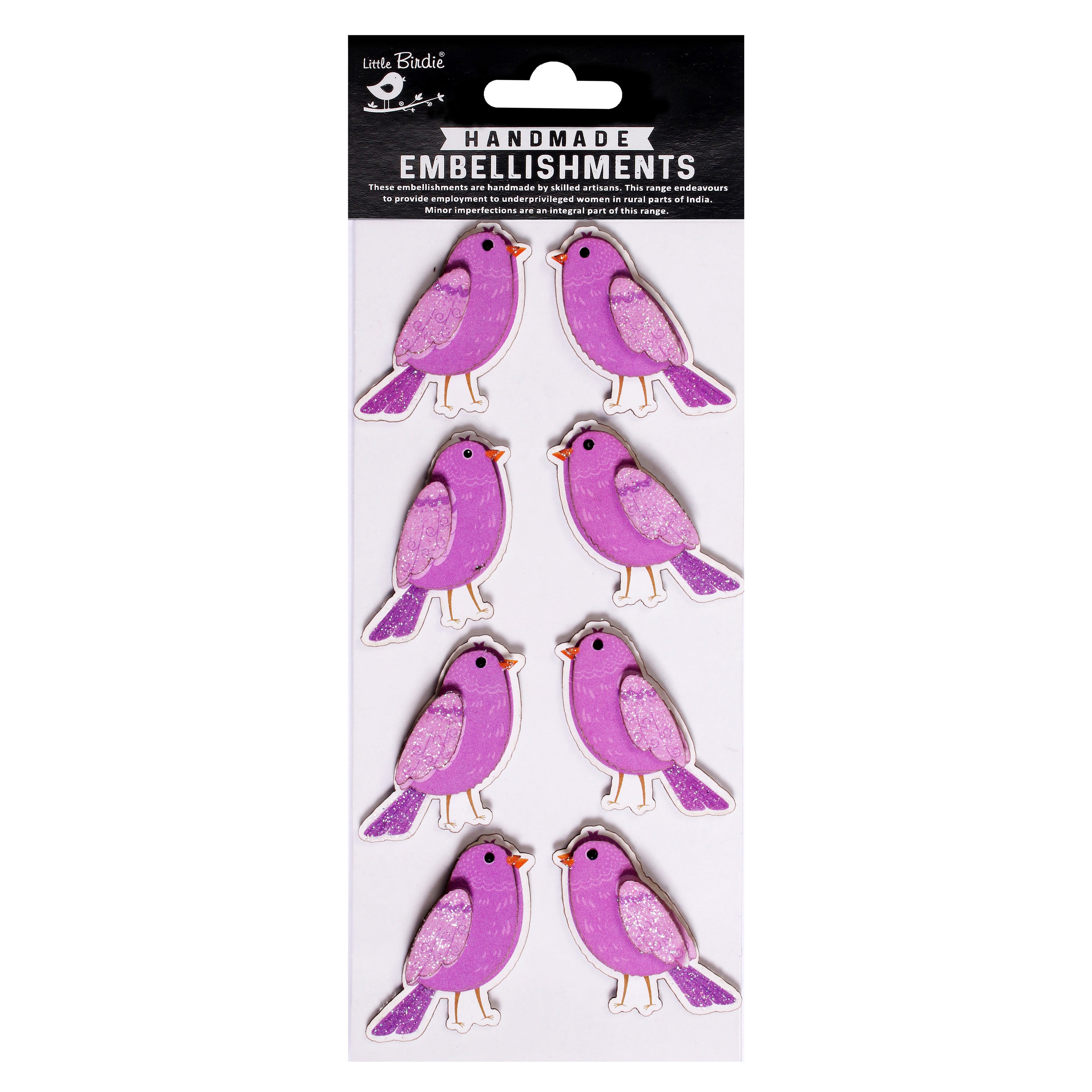 Self - Adhesive Handmade Sticker Tweet Birdies Pastel Purple 8pc