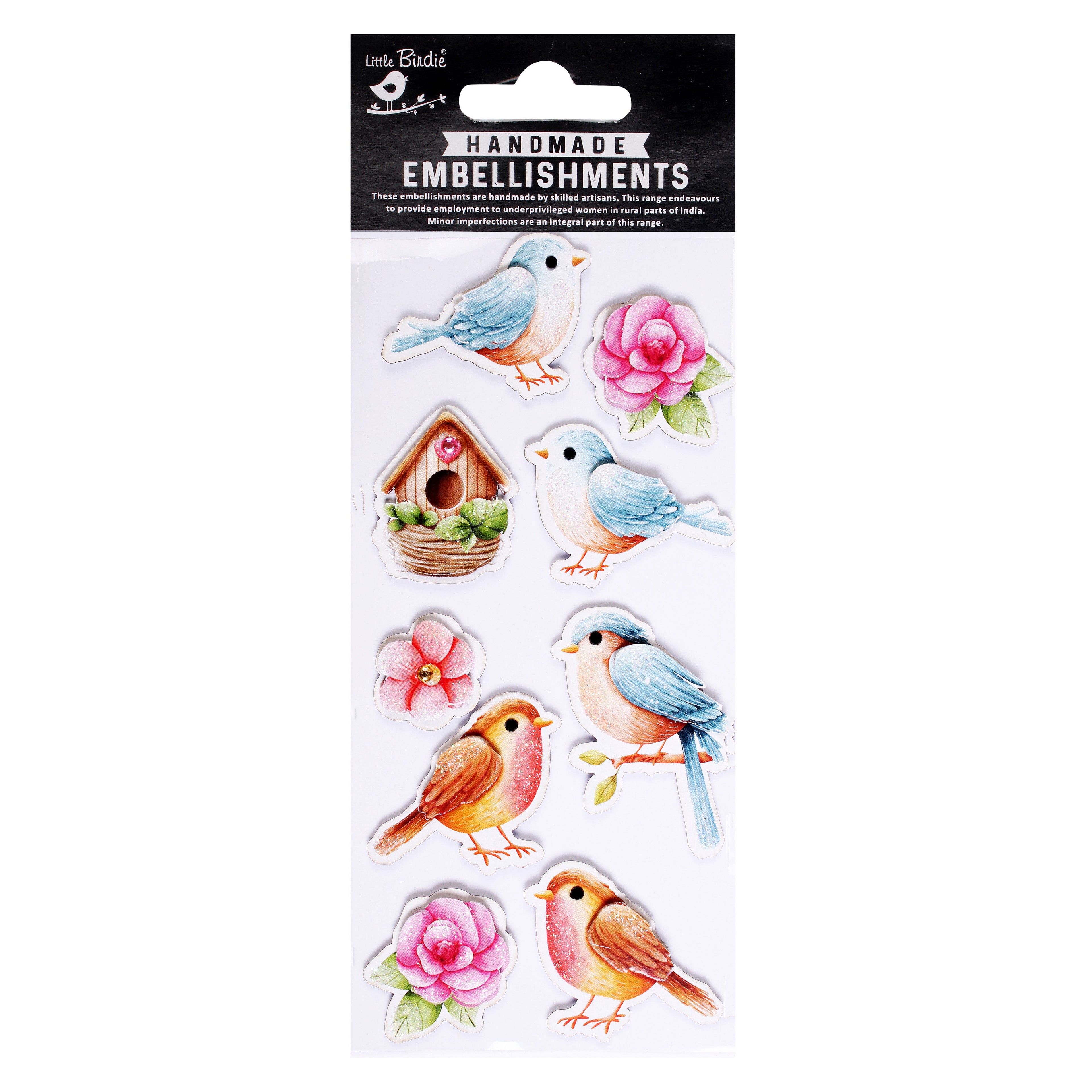 Handmade Stickers - Bird Dazzle, 9pc, 1 Sheet