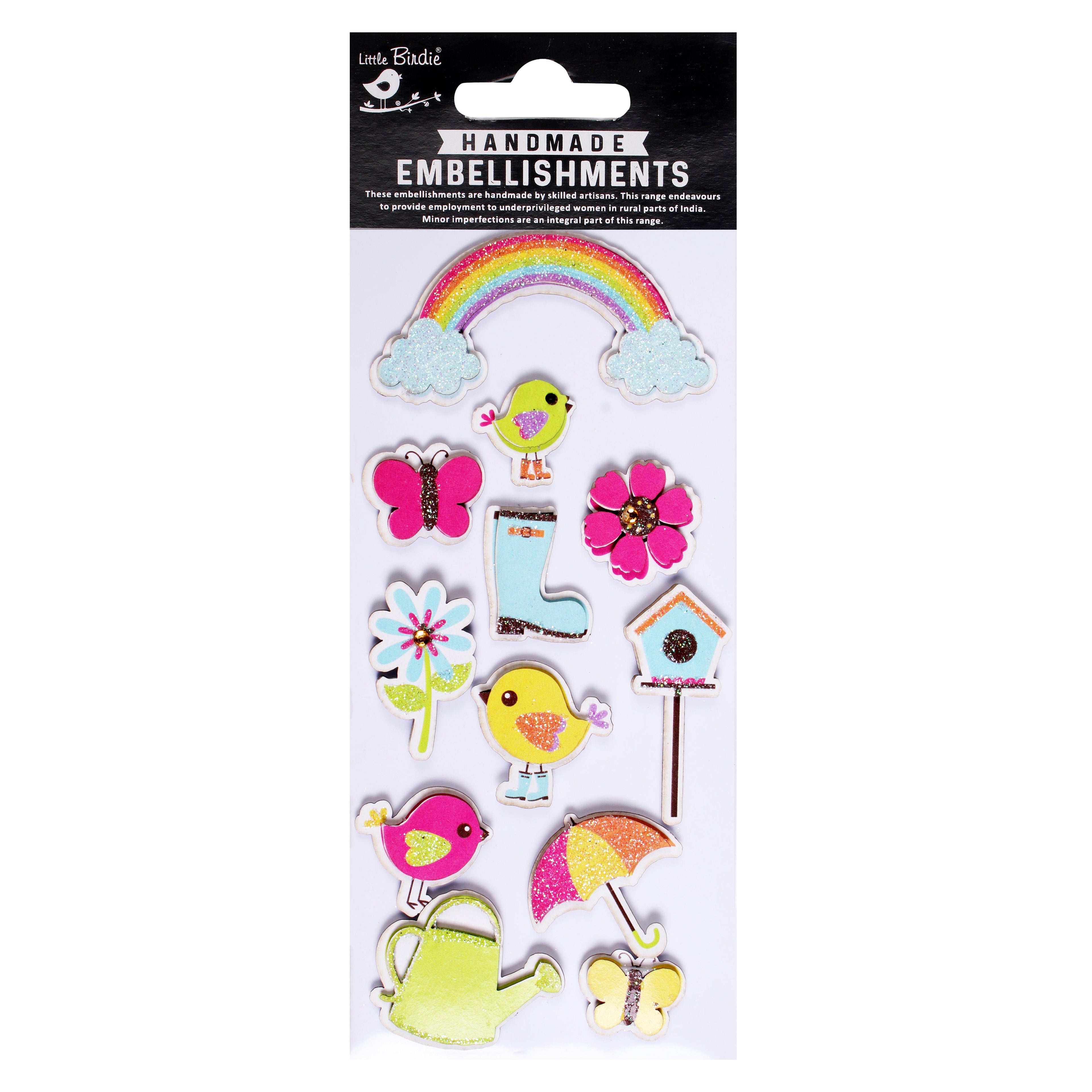 Handmade Stickers - Rainbow Garden, 12pc, 1 Sheet