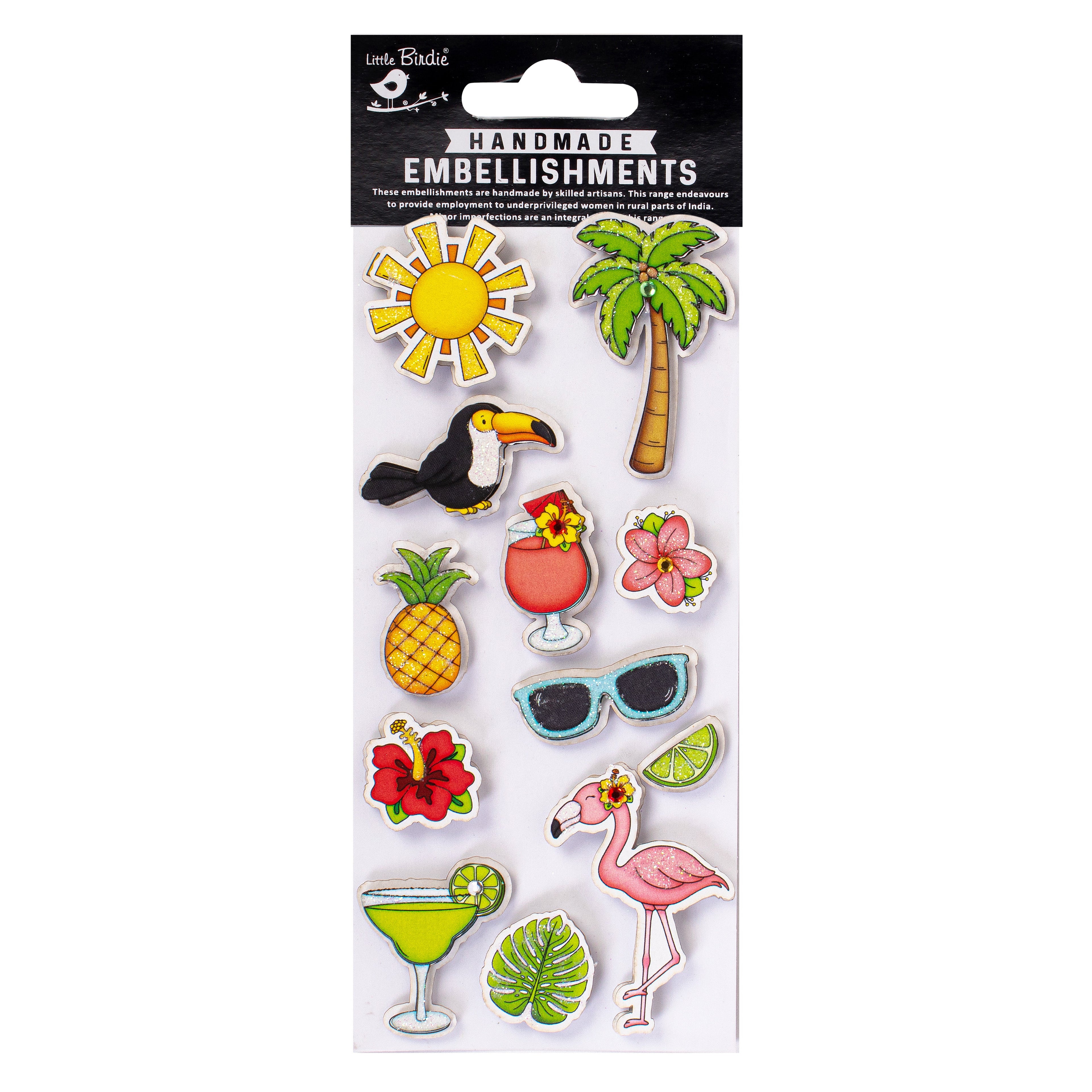 Handmade Stickers - Tropical Summer 12pc, 1 Sheet