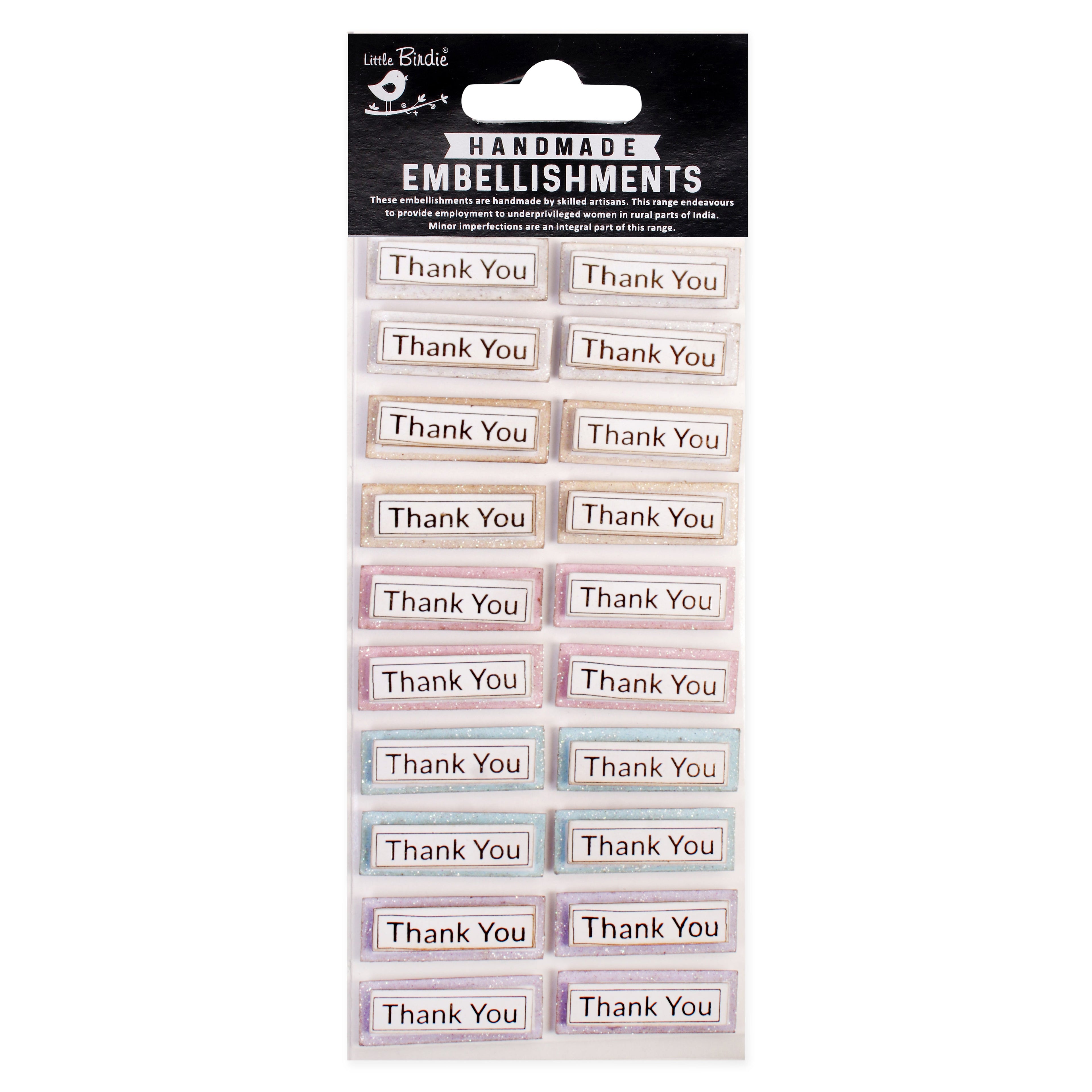 Handmade 3D Glitter Stickers - Sparkly Thank You, 20pc, 1 Sheet