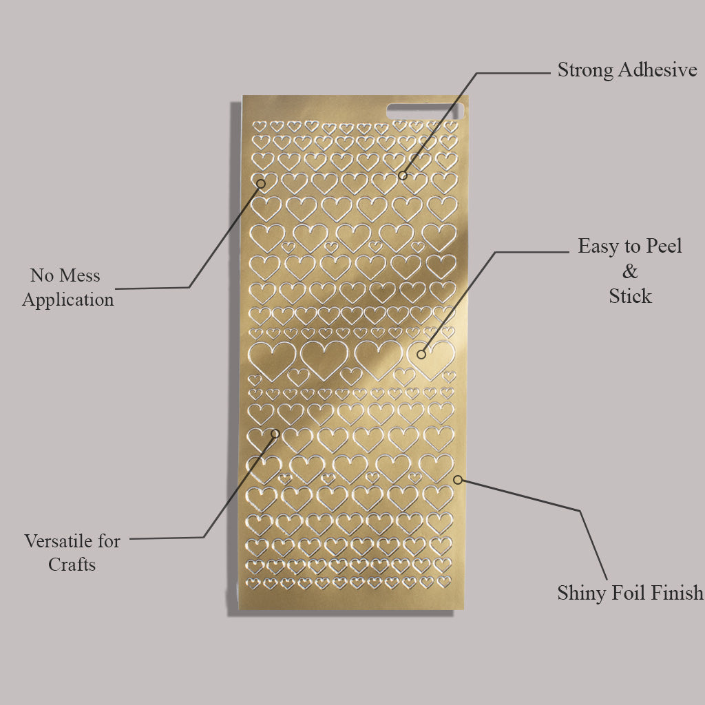 Foil Peel Off Sticker Diamond Heart Golden 10 X 23cm 1Sheet