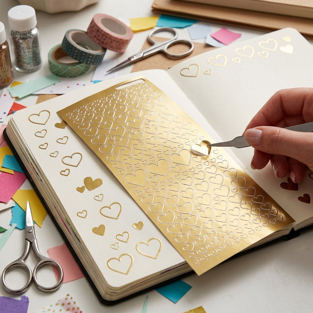Foil Peel Off Sticker Diamond Heart Golden 10 X 23cm 1Sheet