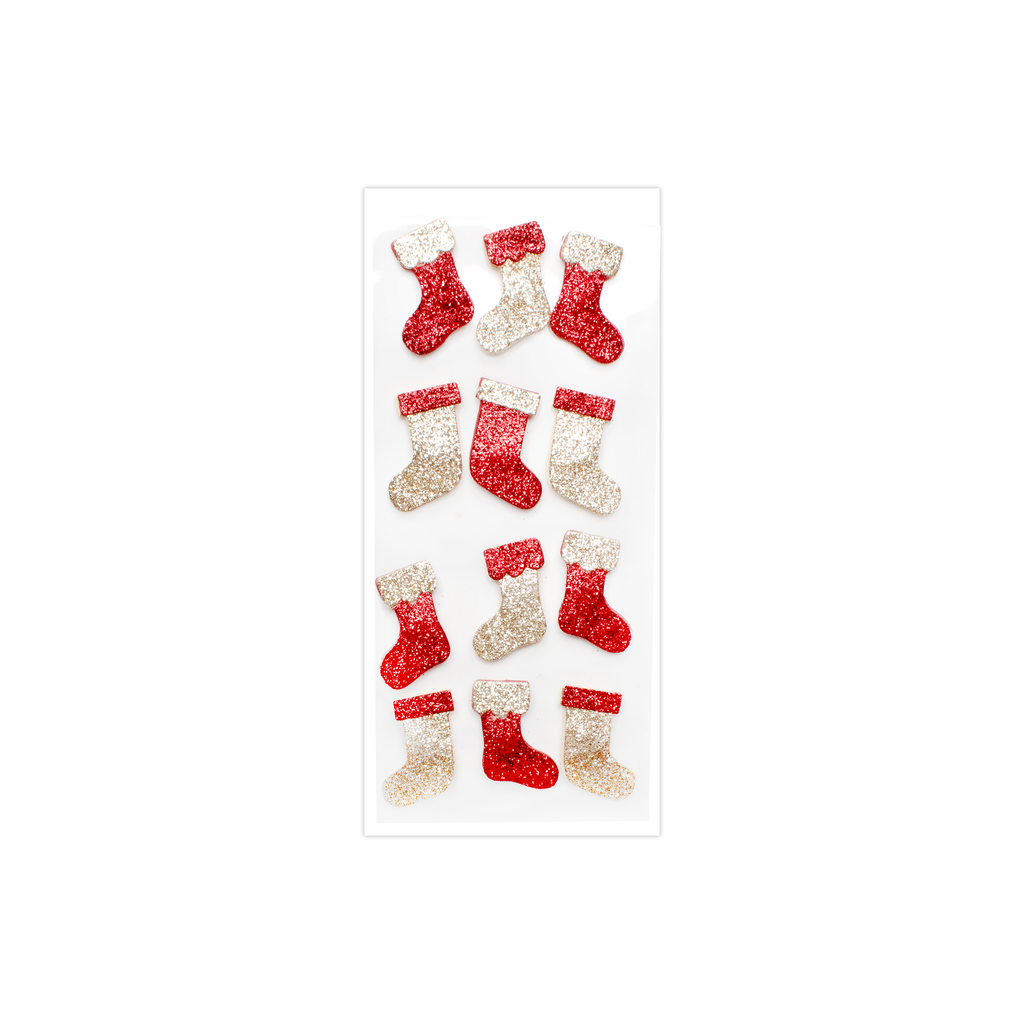 Christmas 3D Mini Glitter Stockings Traditional Gold & Red Holiday Elements 12pcs