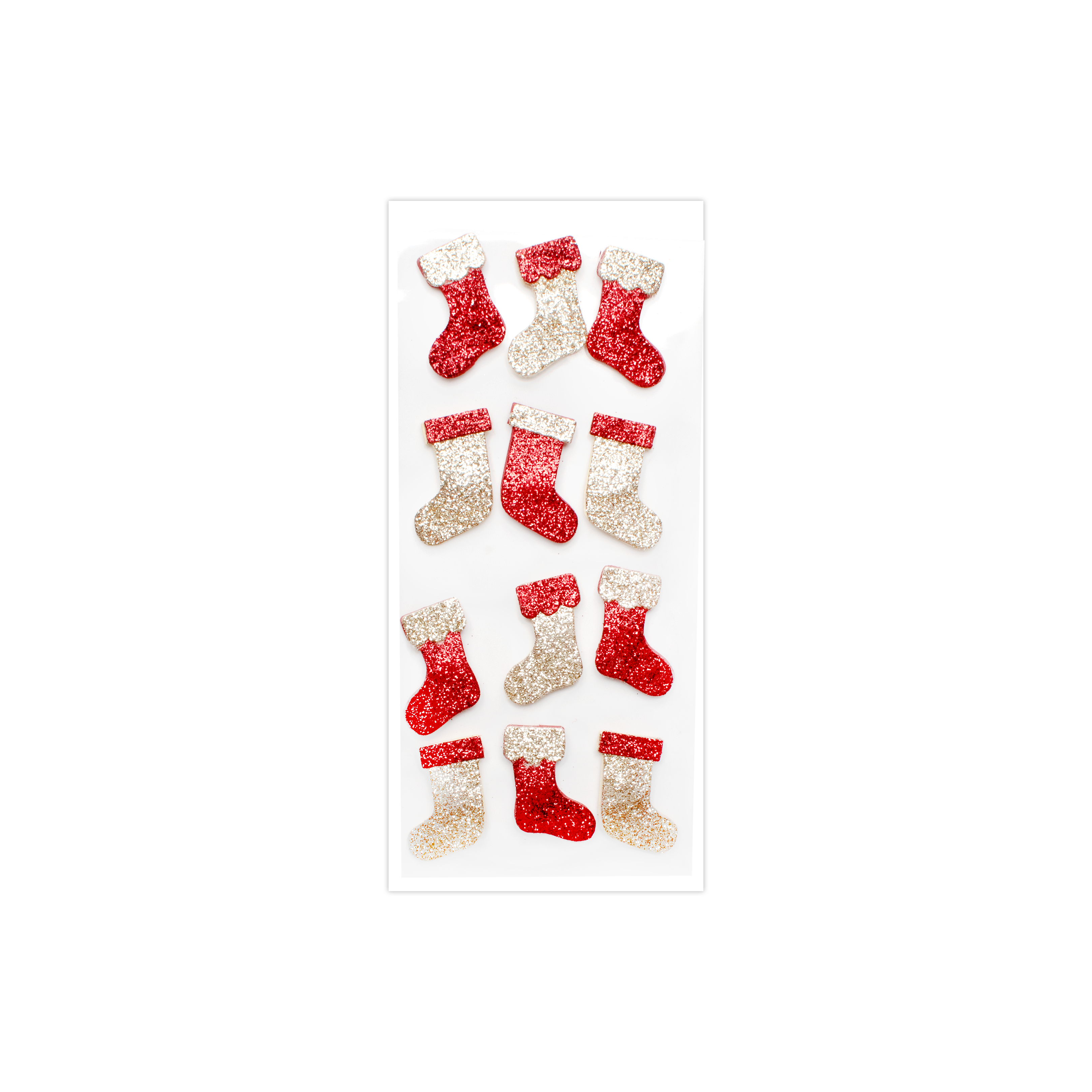 Christmas 3D Mini Glitter Stockings Traditional Gold & Red Holiday Elements 12pcs