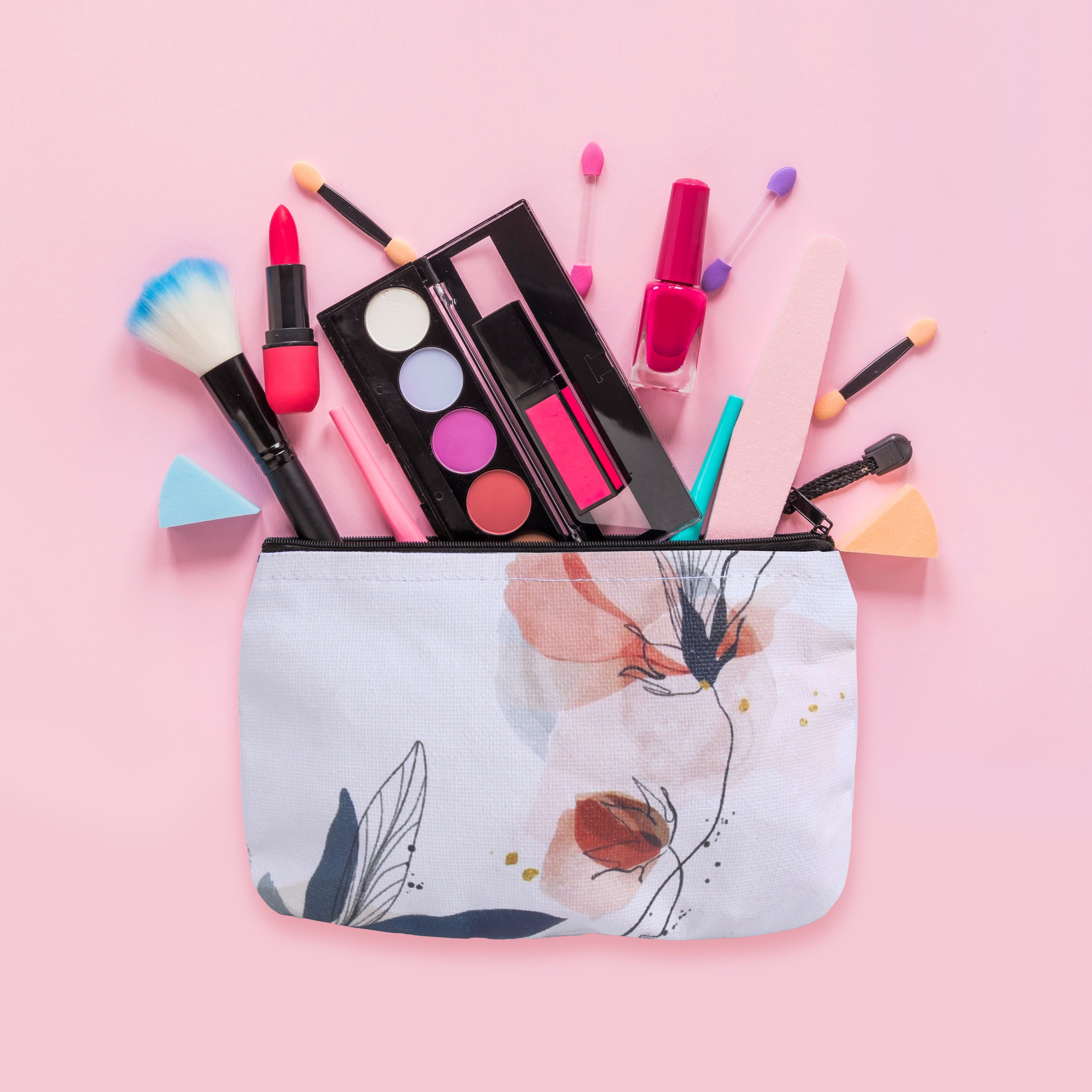 Canvas Printed Zip Pouch Floral Elegance 8.25 X 5.5inch Approx1 pc