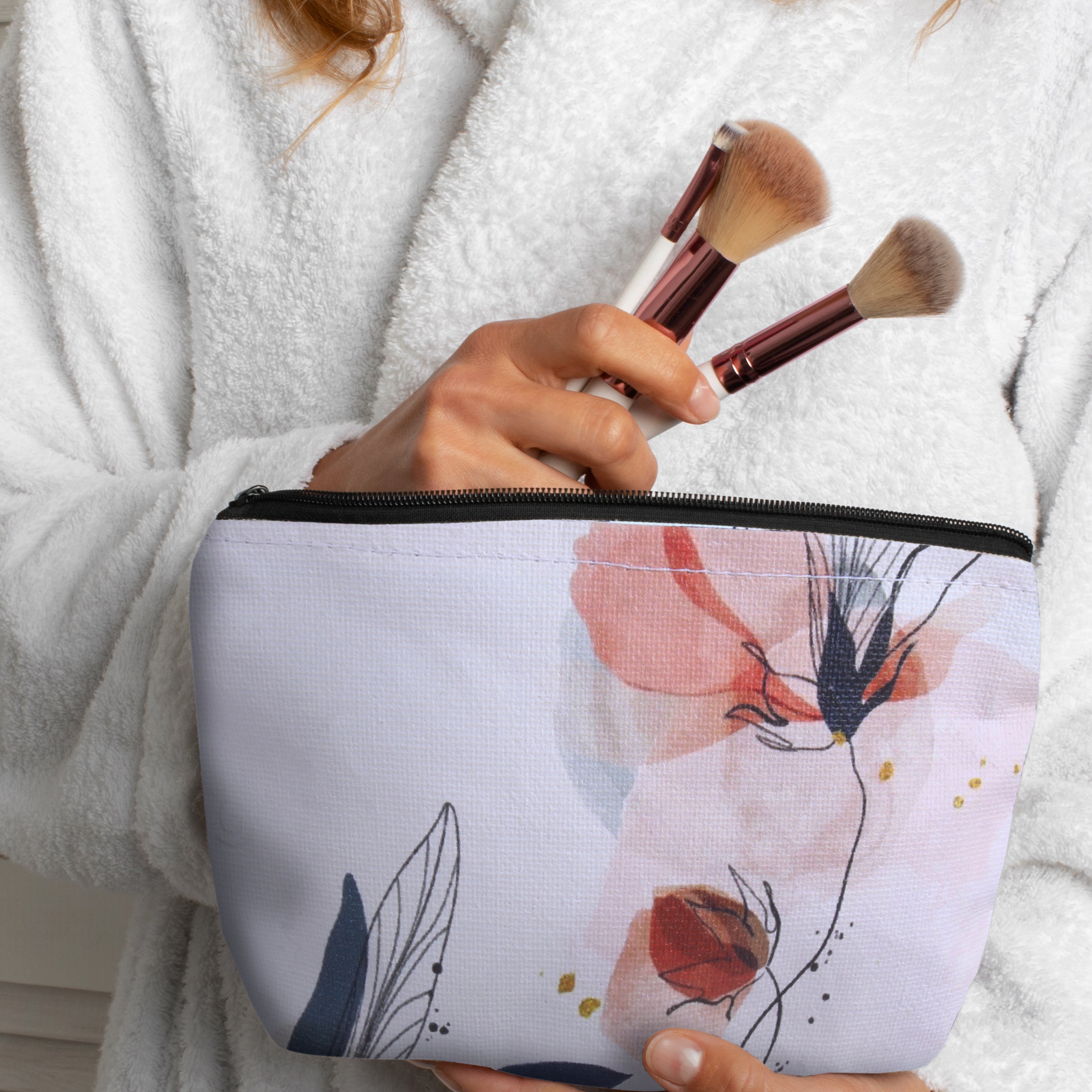Canvas Printed Zip Pouch Floral Elegance 8.25 X 5.5inch Approx1 pc