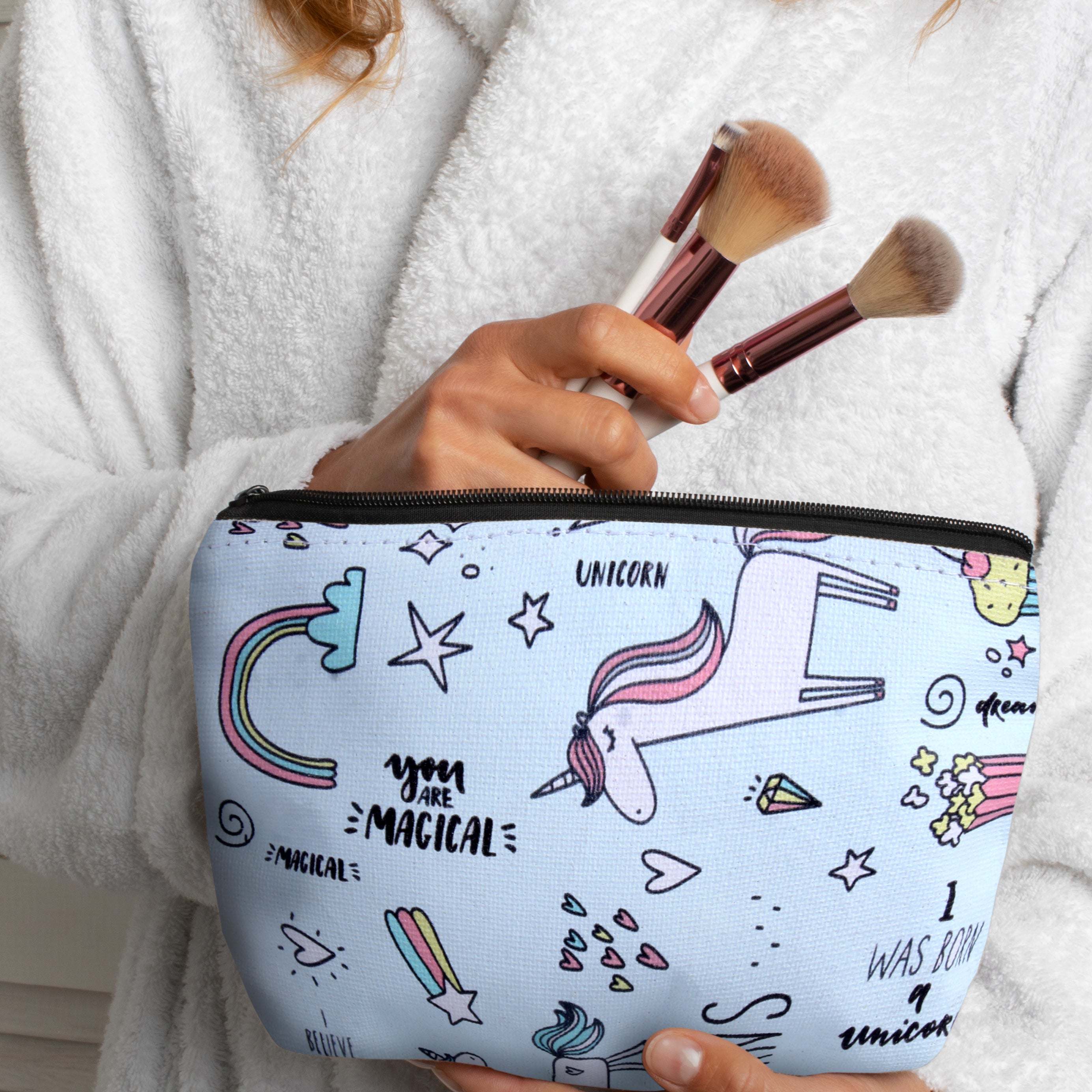 Canvas Printed Zip Pouch Magical Unicorn 5.5 X 3.5inch Approx1 pc