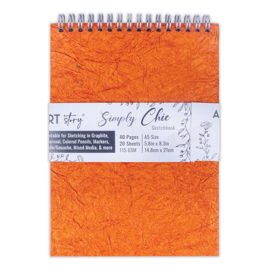 Simply Chic Spiral Bound Sketchbook with Leather Paper Cover | Copper | A5 - 115gsm - 40Pages - 1Book