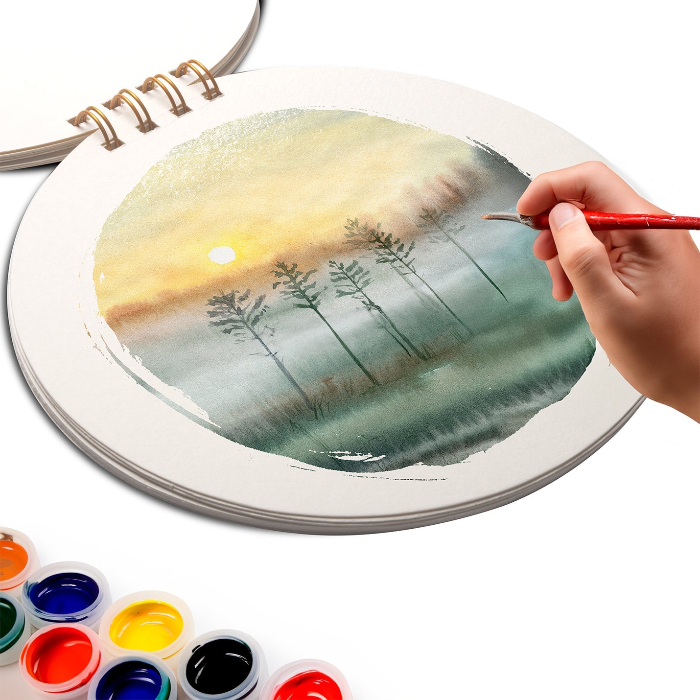 Round Sketchbook With Gold Wiro 7inch Dia 350gsm 15 Sheets