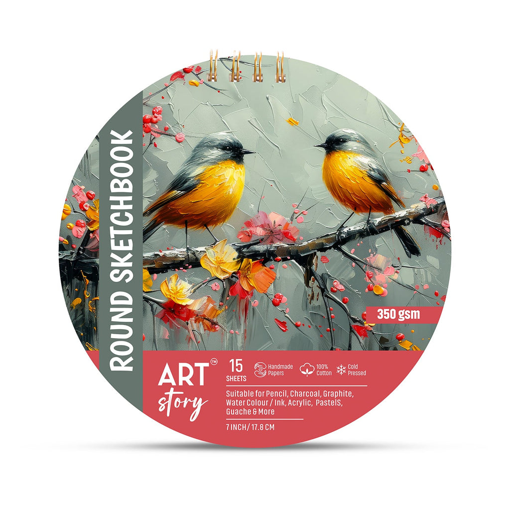 Round Sketchbook With Gold Wiro 7inch Dia 350gsm 15 Sheets
