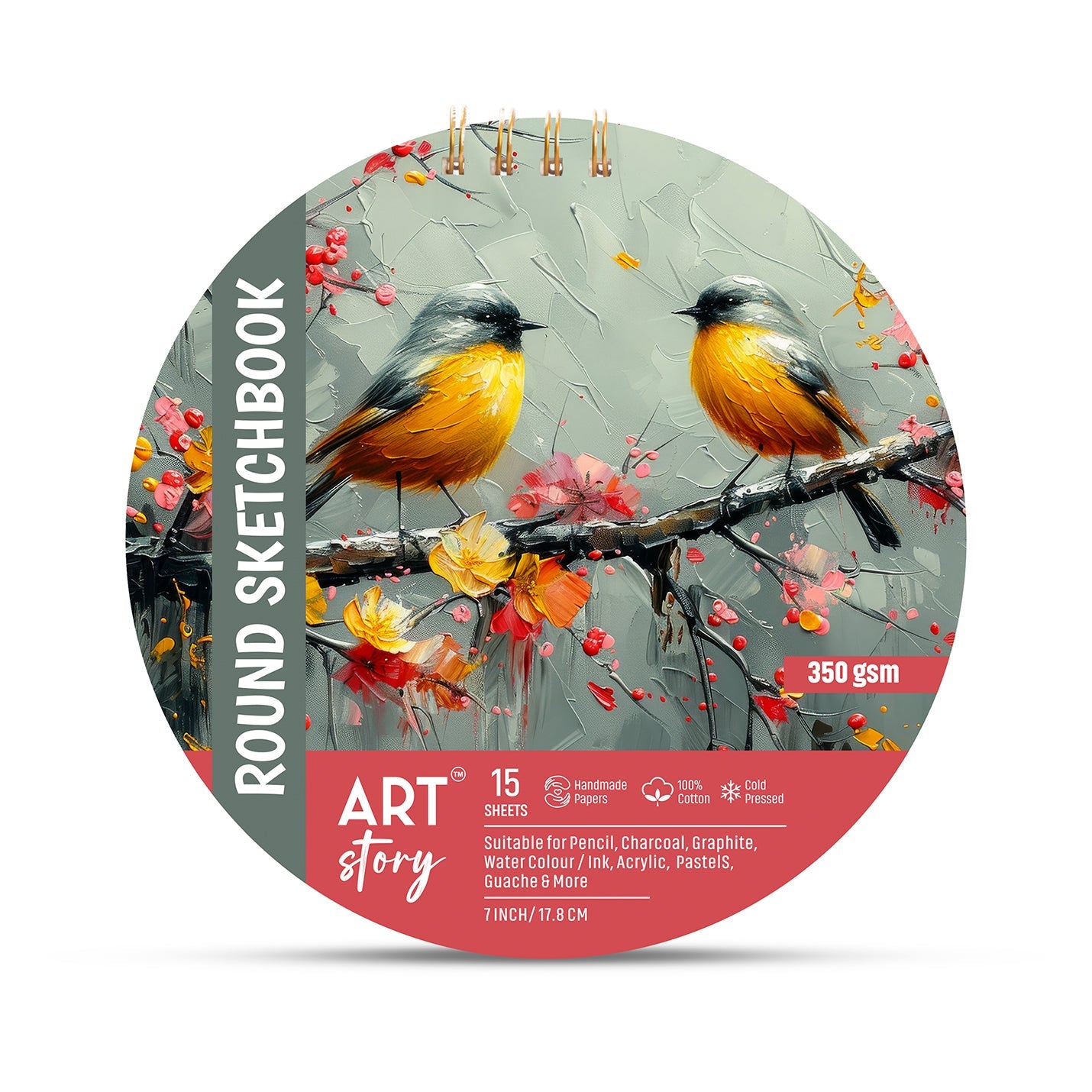 Round Sketchbook With Gold Wiro 7inch Dia 350gsm 15 Sheets
