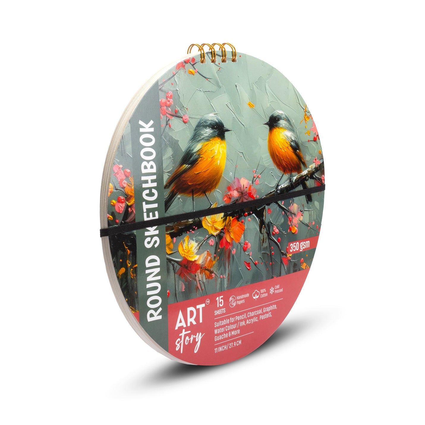 Round Sketchbook With Gold Wiro 11inch Dia 350gsm 15 Sheets