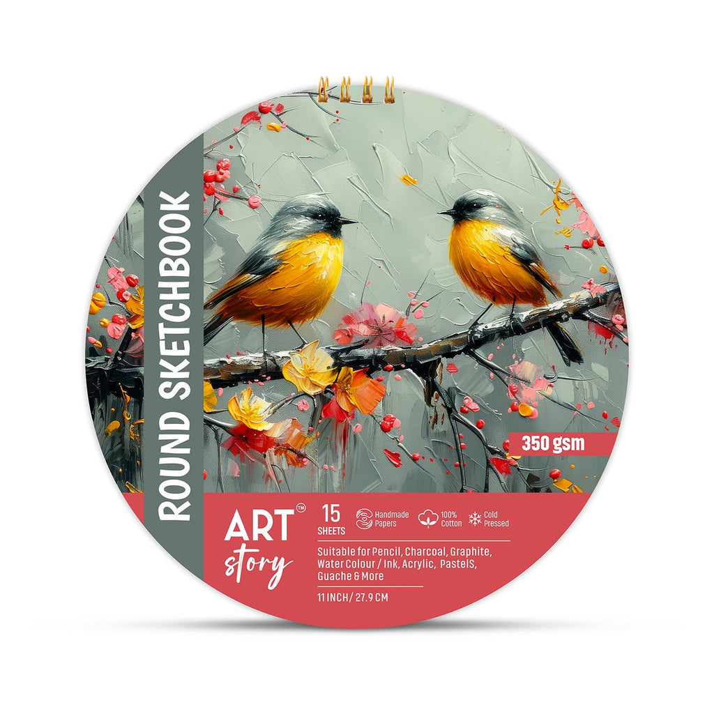 Round Sketchbook With Gold Wiro 11inch Dia 350gsm 15 Sheets