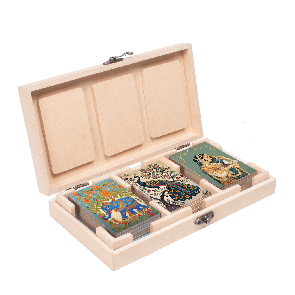 Heritage of India Playing Cards Timeless Artistry Pack of 3 in Pine MDF Box with Latch 1Box