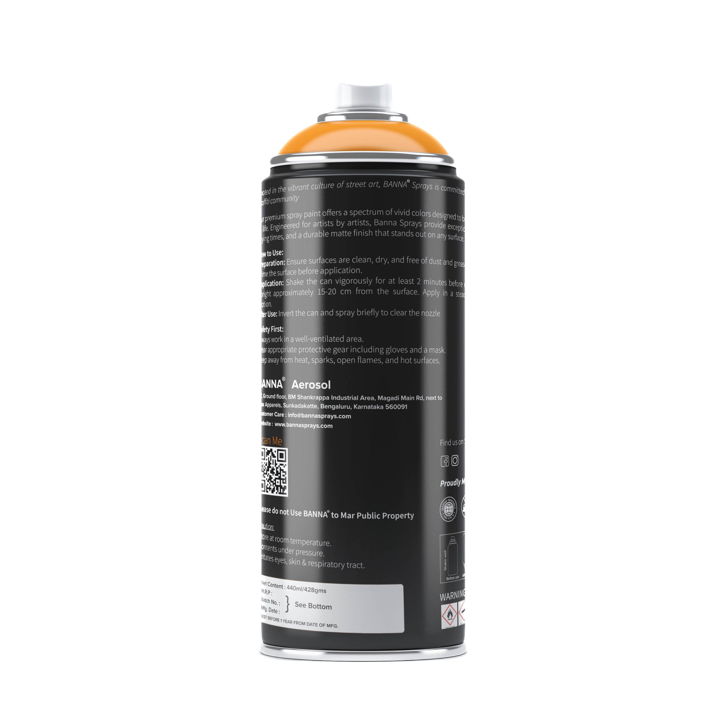 Graffiti Spray Paint Middle Orange 400ml Bottle