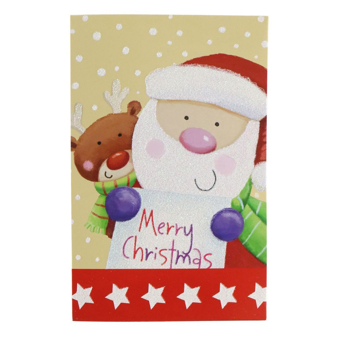 Christmas Glitter Greeting Card & Envelope Santa Greetings 11.8 X 17.8cm 1pc